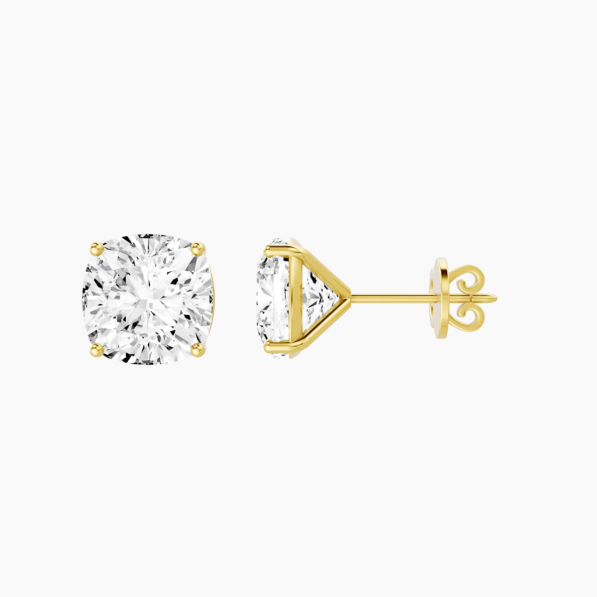 18k Yellow Gold 5ct Square Cushion White Lab Diamond Stud Earrings