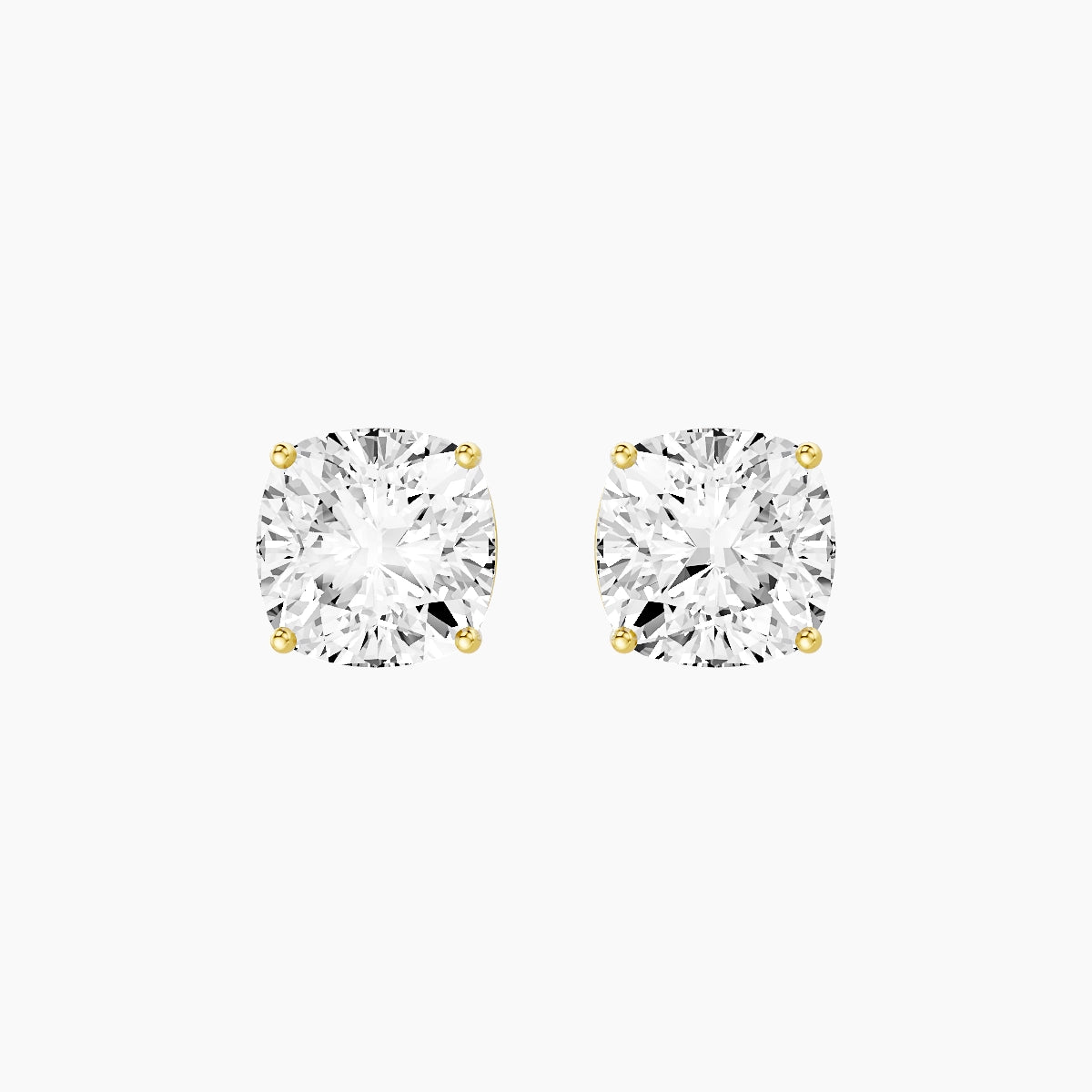 18k Yellow Gold 5ct Square Cushion White Lab Diamond Stud Earrings