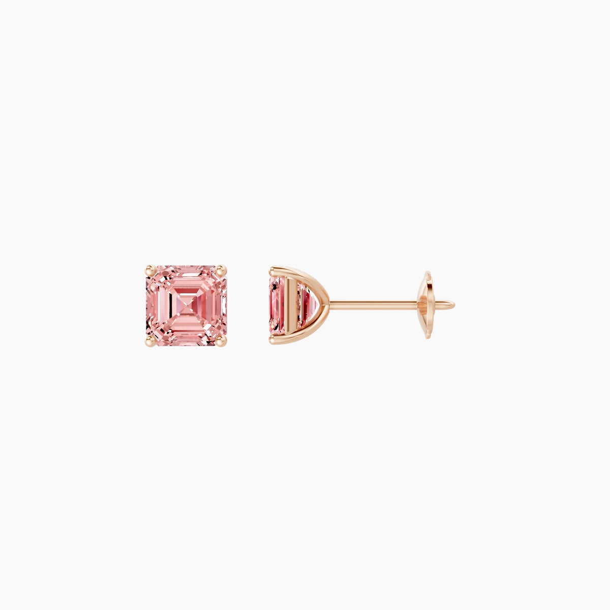 18k Rose Gold 1ct Asscher Pink Lab Diamond Stud Earrings