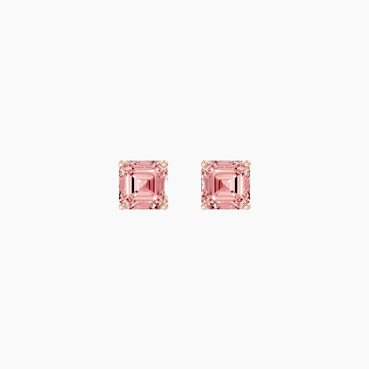 18k Rose Gold 1ct Asscher Pink Lab Diamond Stud Earrings