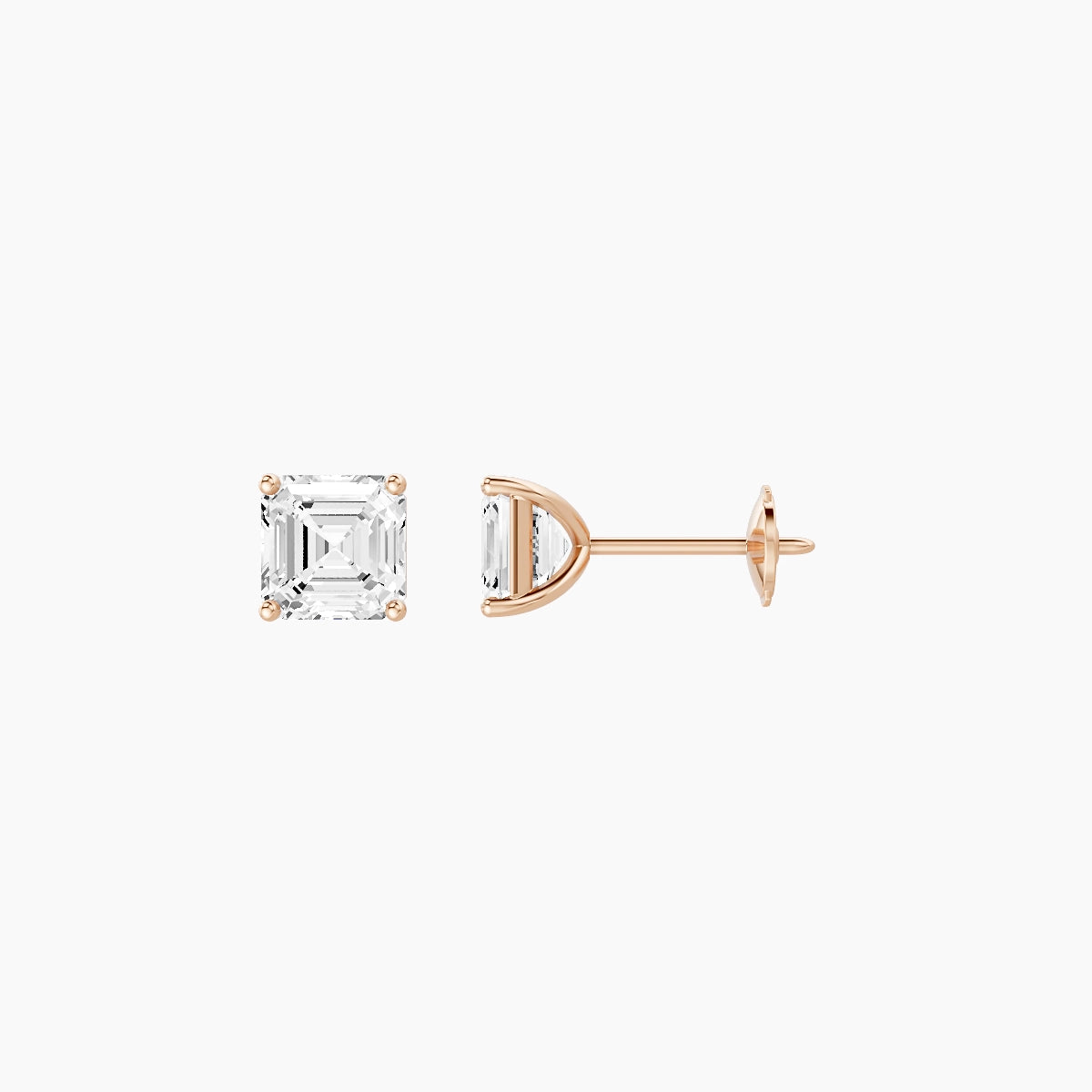 18k Rose Gold 1ct Asscher White Lab Diamond Stud Earrings