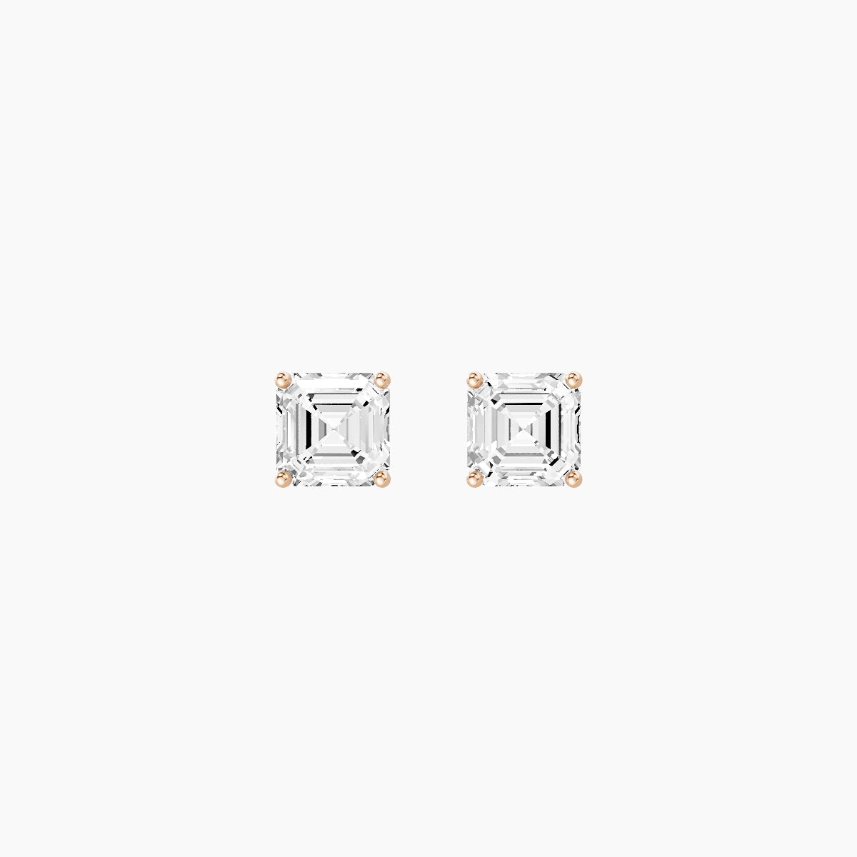 18k Rose Gold 1ct Asscher White Lab Diamond Stud Earrings