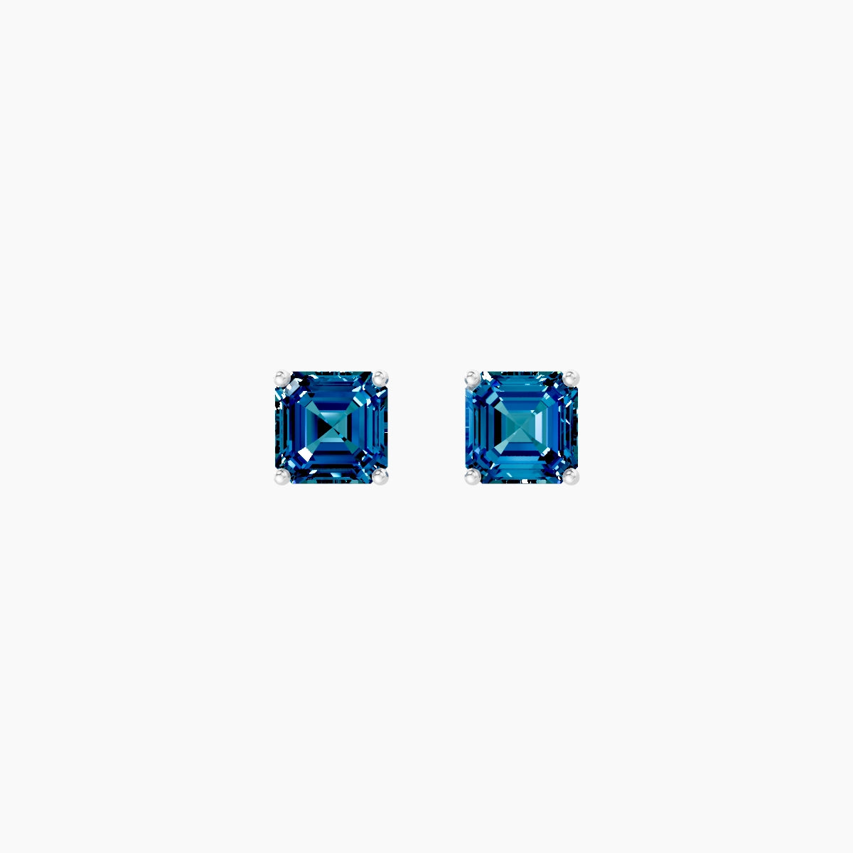 18k White Gold 1ct Asscher Blue Lab Diamond Stud Earrings