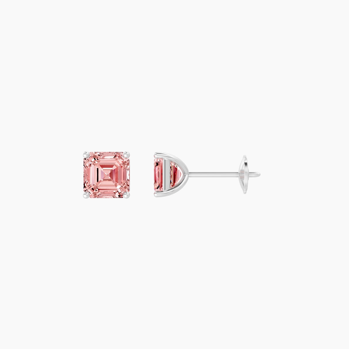 18k White Gold 1ct Asscher Pink Lab Diamond Stud Earrings
