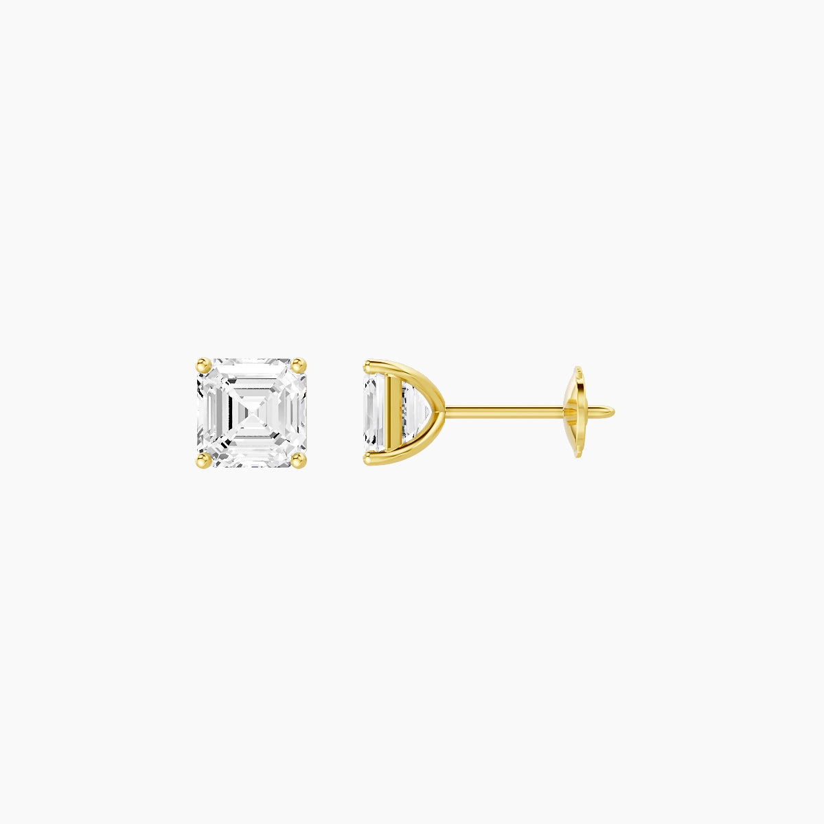 18k Yellow Gold 1ct Asscher White Lab Diamond Stud Earrings