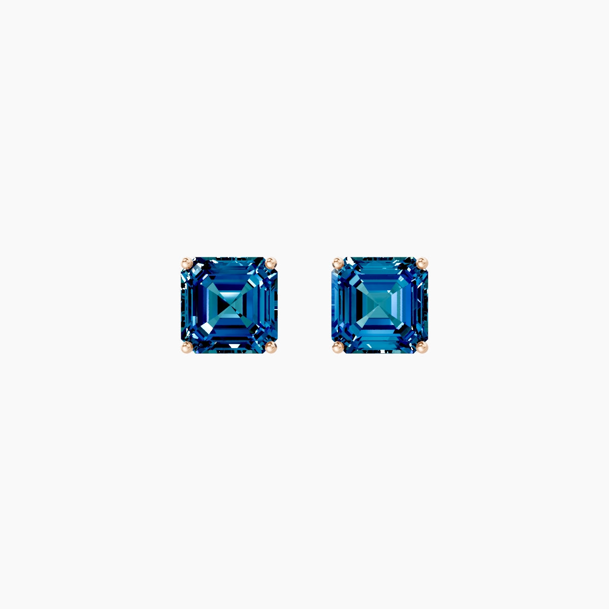 18k Rose Gold 2ct Asscher Blue Lab Diamond Stud Earrings