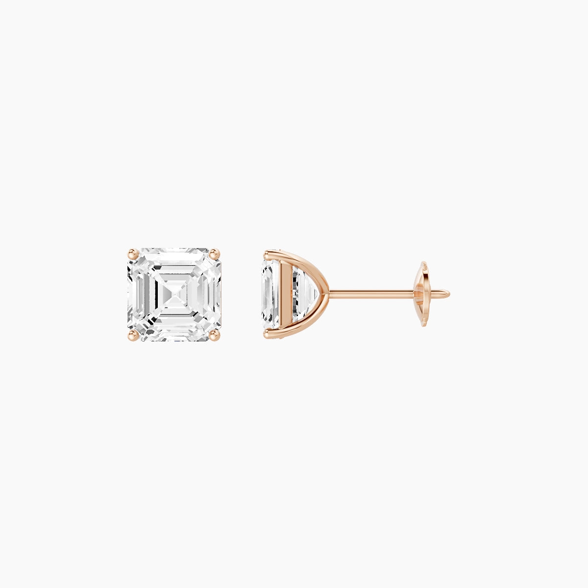 18k Rose Gold 2ct Asscher White Lab Diamond Stud Earrings