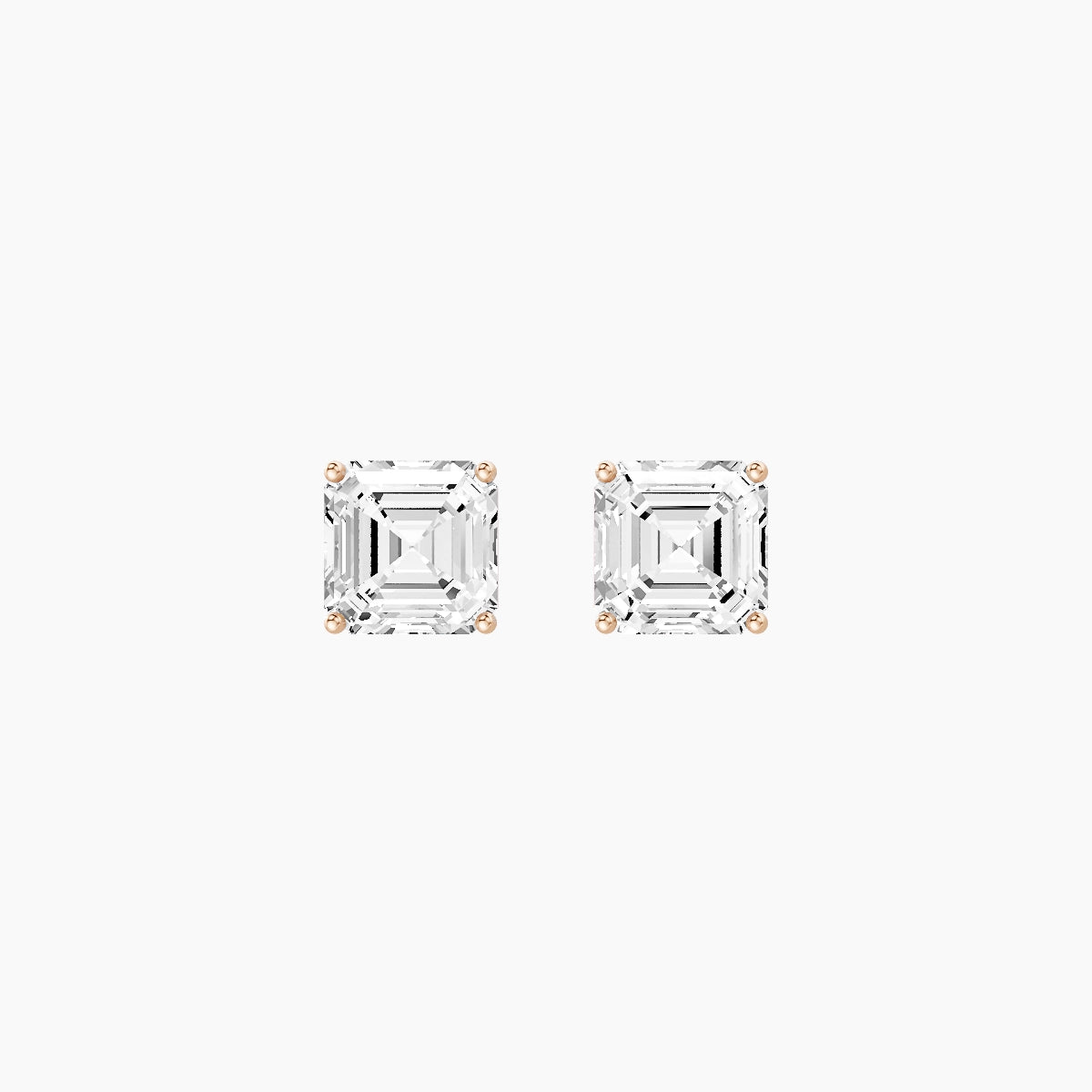 18k Rose Gold 2ct Asscher White Lab Diamond Stud Earrings