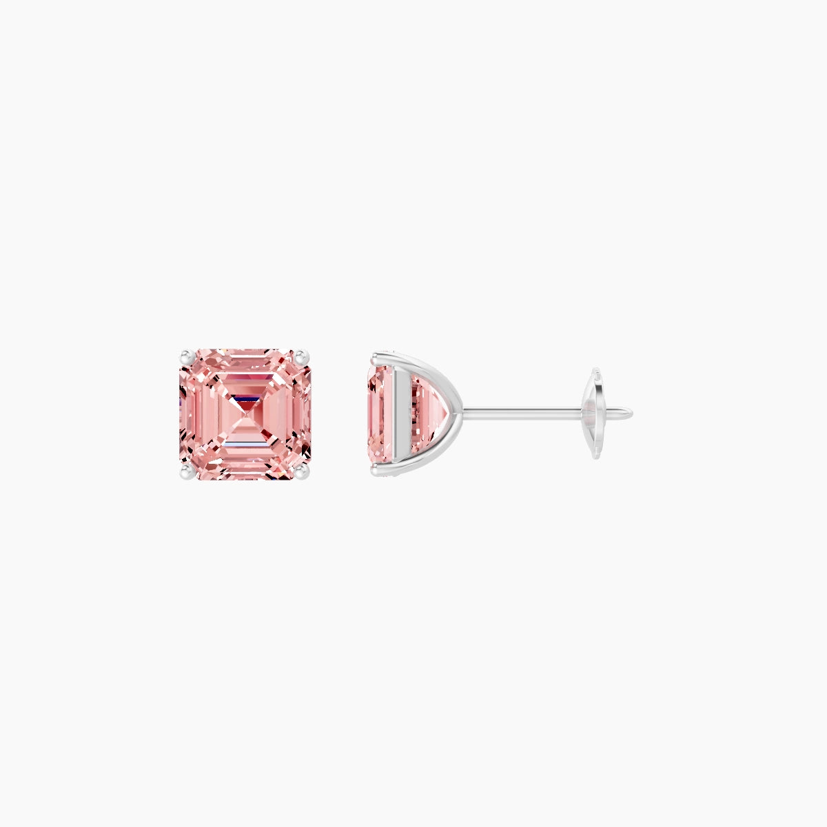 18k White Gold 2ct Asscher Pink Lab Diamond Stud Earrings
