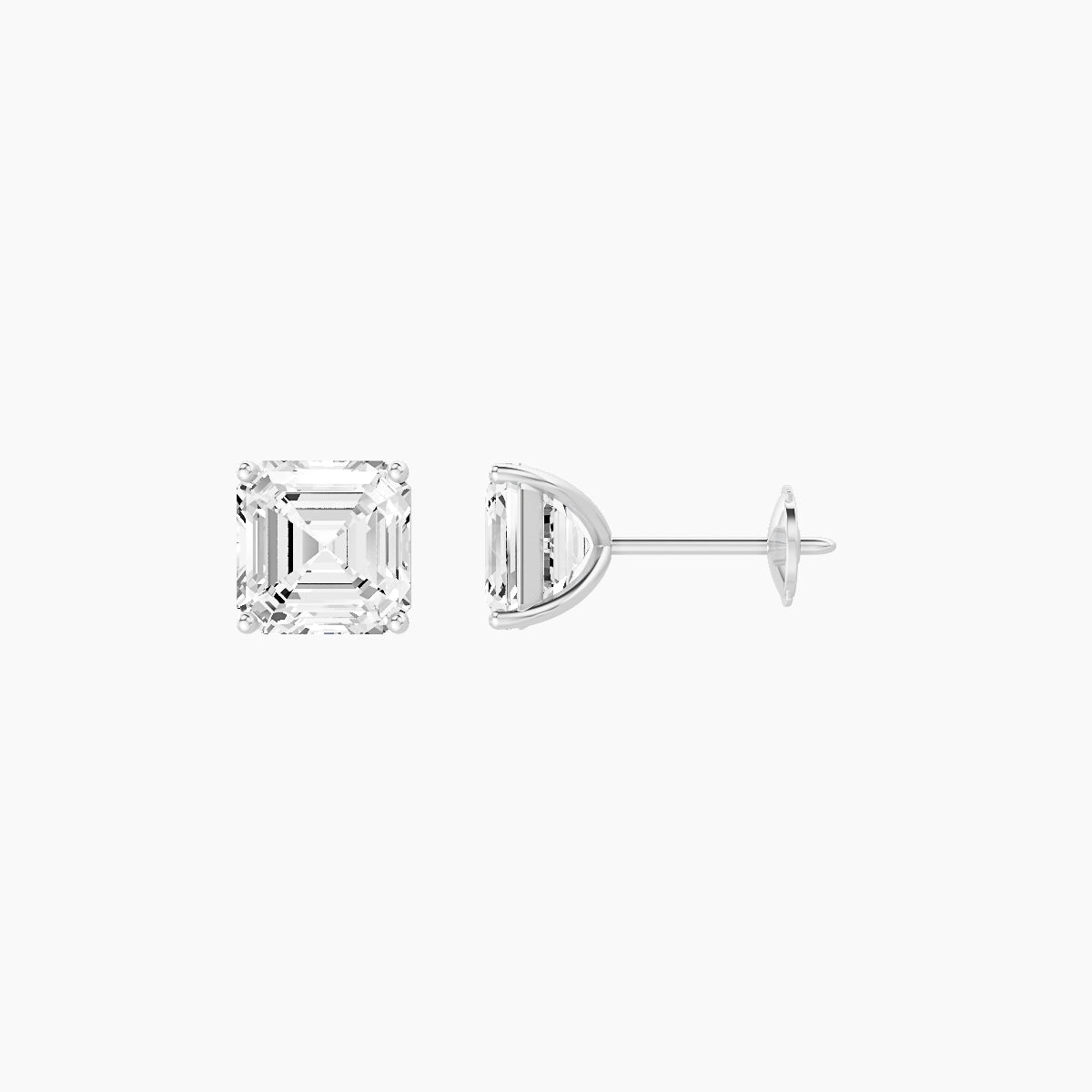 18k White Gold 2ct Asscher White Lab Diamond Stud Earrings