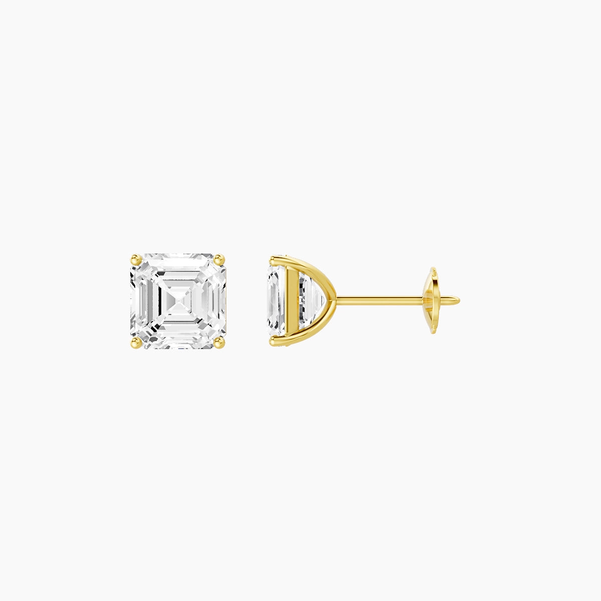 18k Yellow Gold 2ct Asscher White Lab Diamond Stud Earrings