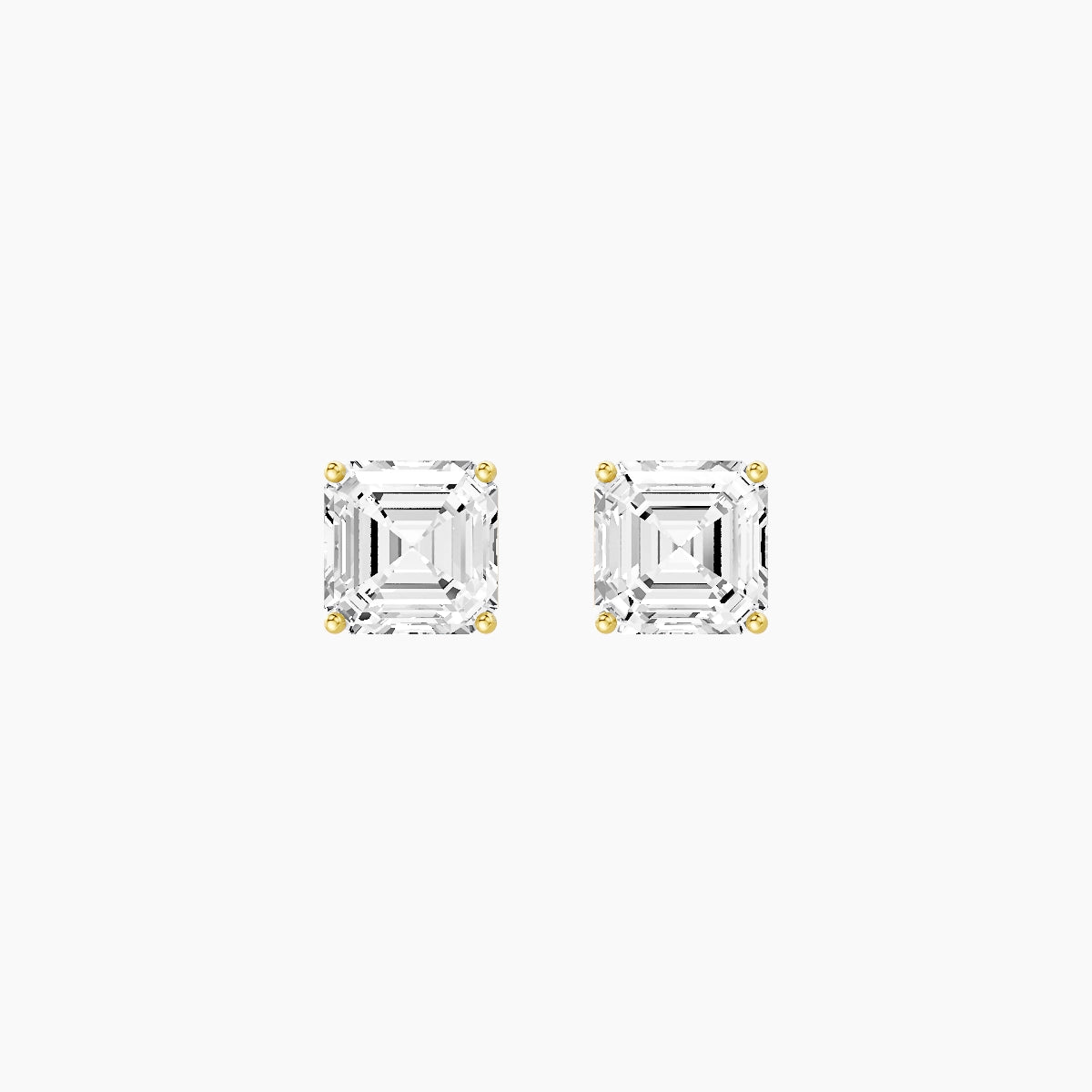 18k Yellow Gold 2ct Asscher White Lab Diamond Stud Earrings