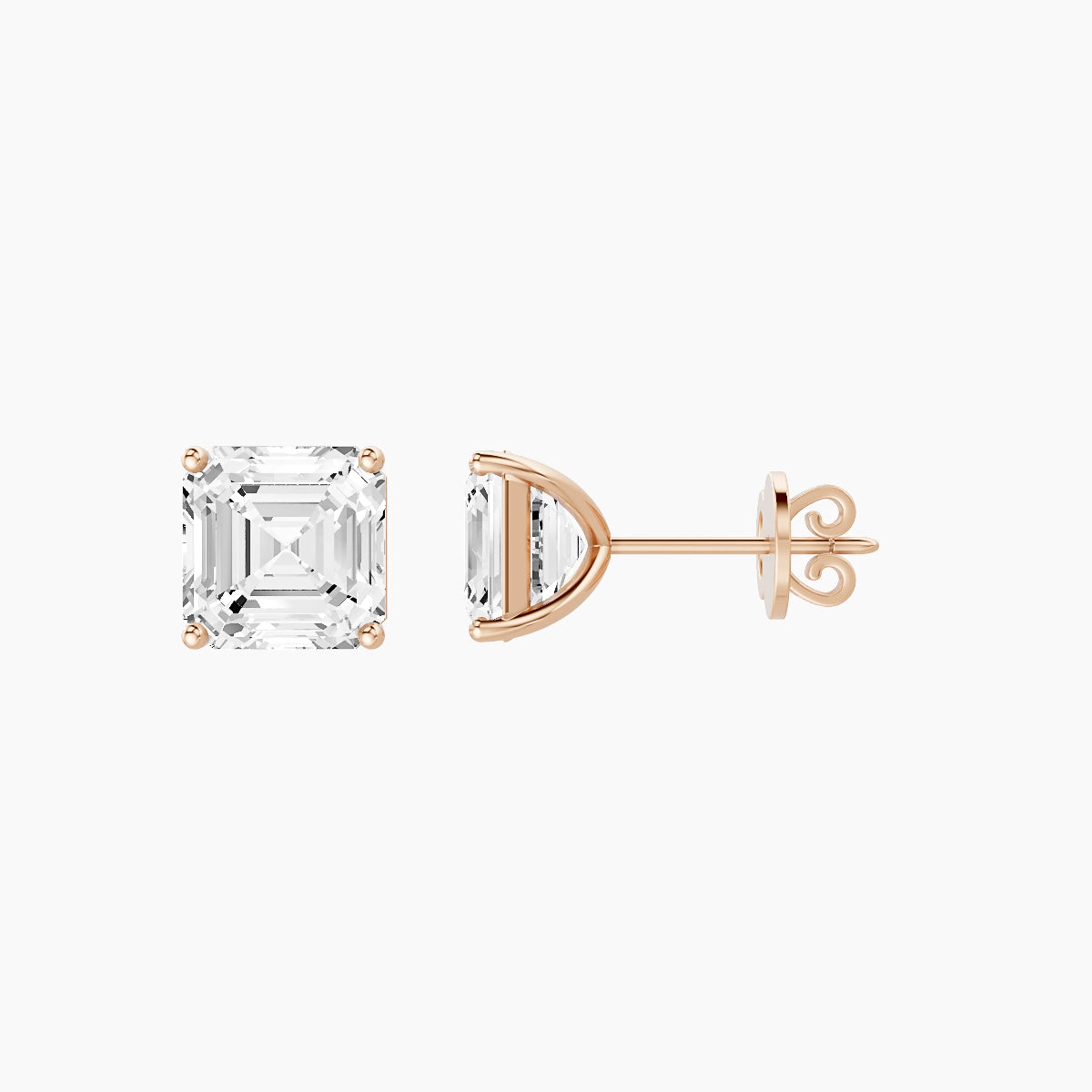 18k Rose Gold 3ct Asscher White Lab Diamond Stud Earrings