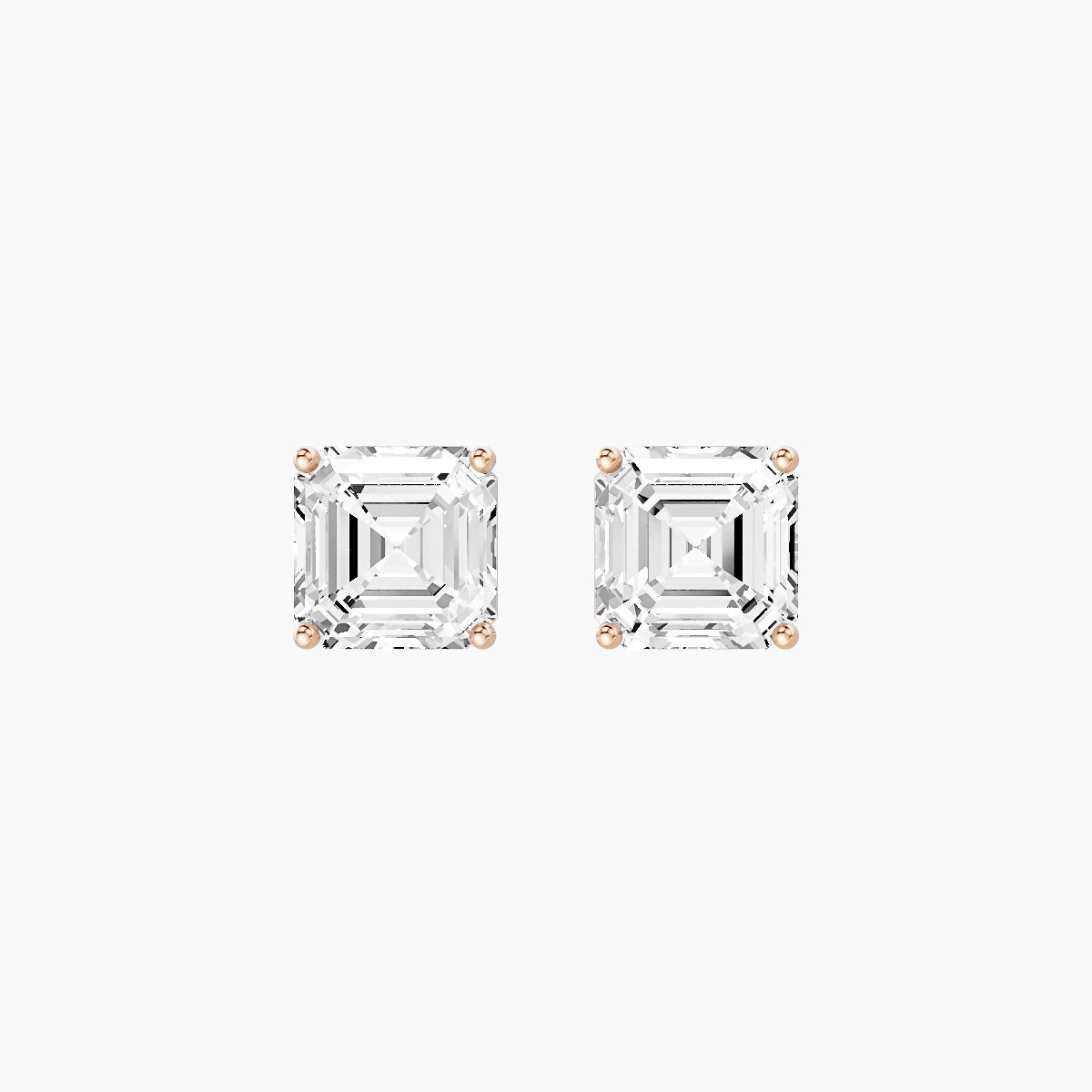 18k Rose Gold 3ct Asscher White Lab Diamond Stud Earrings