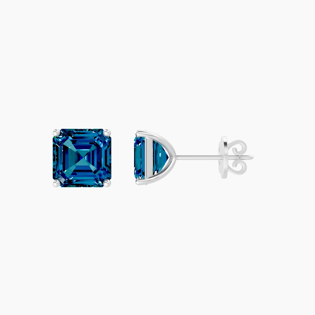 18k White Gold 3ct Asscher Blue Lab Diamond Stud Earrings