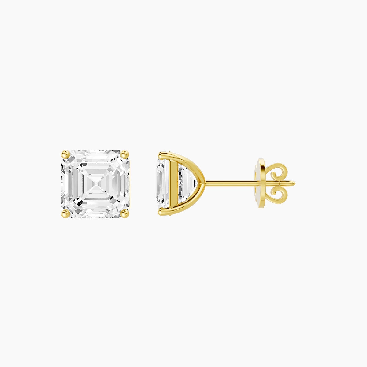 18k Yellow Gold 3ct Asscher White Lab Diamond Stud Earrings