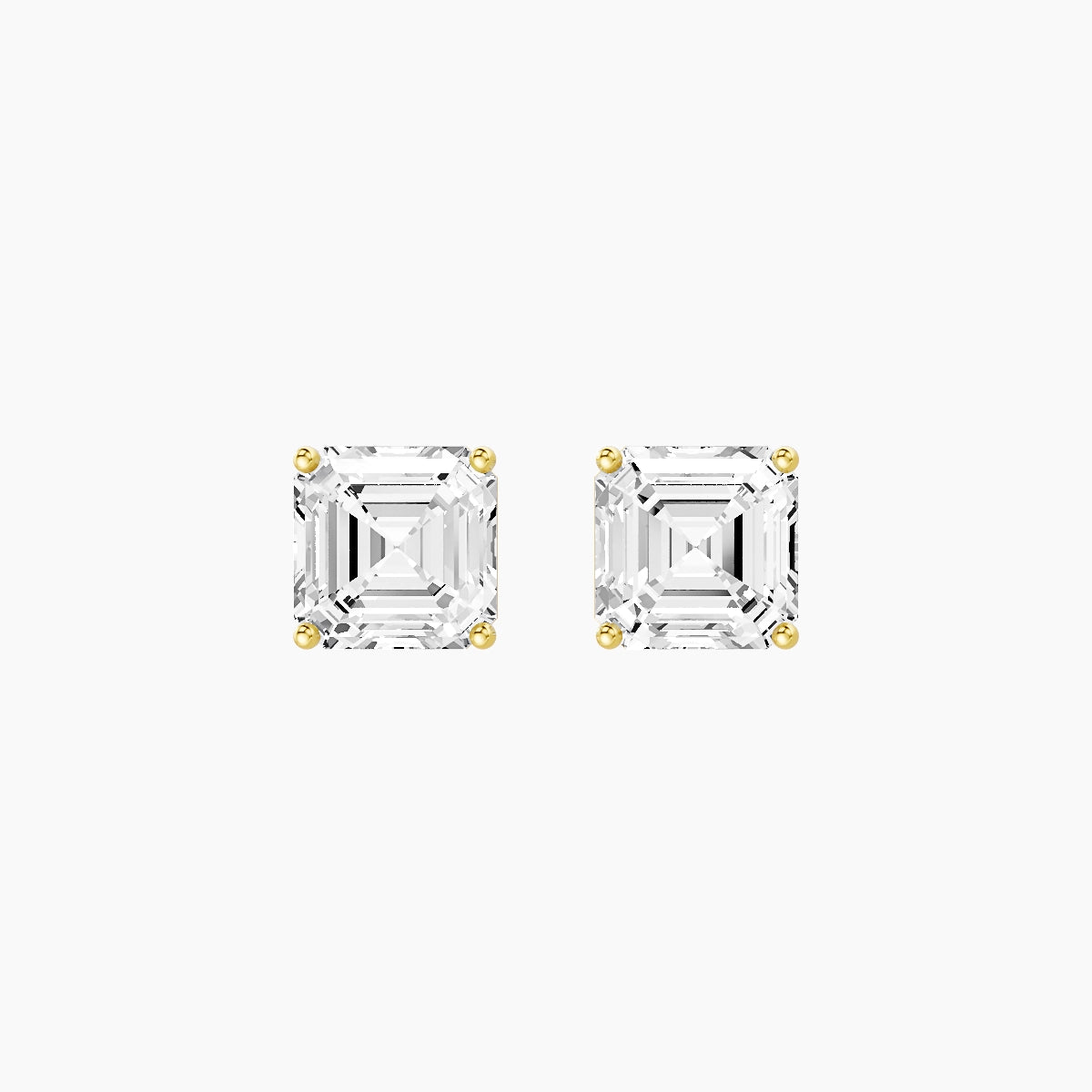 18k Yellow Gold 3ct Asscher White Lab Diamond Stud Earrings