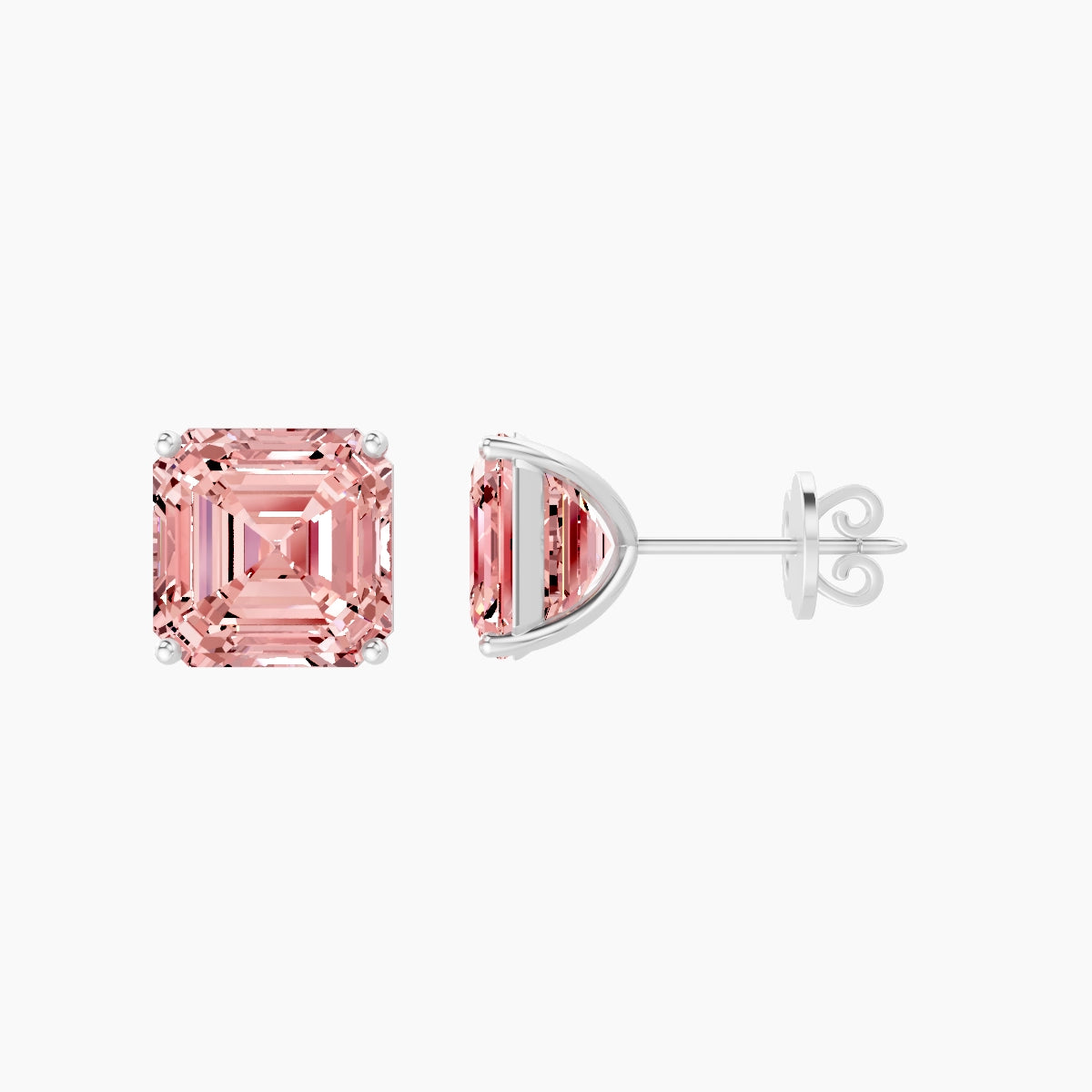 18k White Gold 5ct Asscher Pink Lab Diamond Stud Earrings
