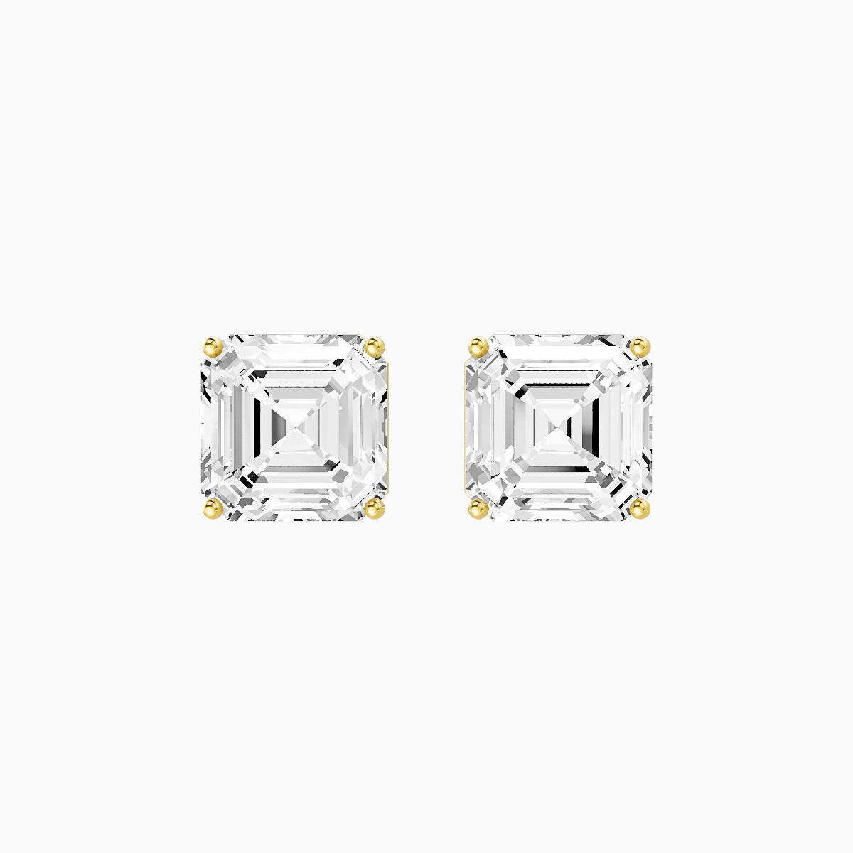 18k Yellow Gold 5ct Asscher White Lab Diamond Stud Earrings