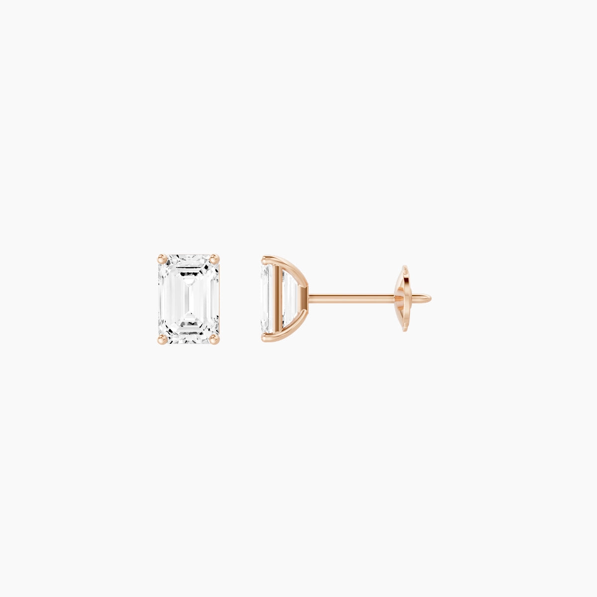 18k Rose Gold 1ct Emerald White Lab Diamond Stud Earrings