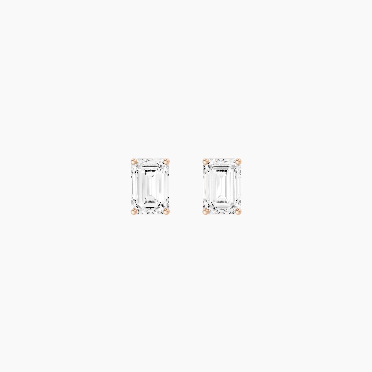 18k Rose Gold 1ct Emerald White Lab Diamond Stud Earrings