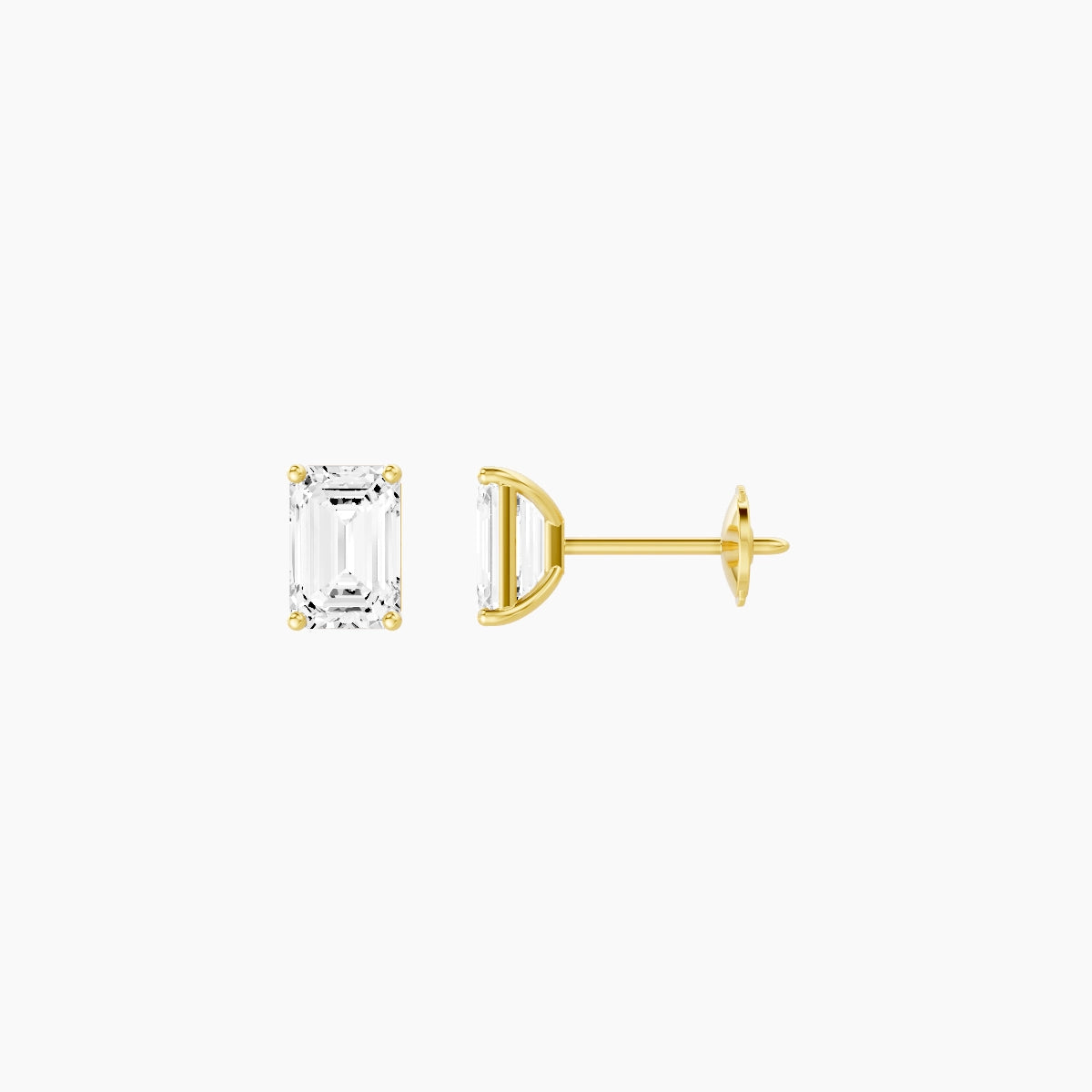 18k Yellow Gold 1ct Emerald White Lab Diamond Stud Earrings
