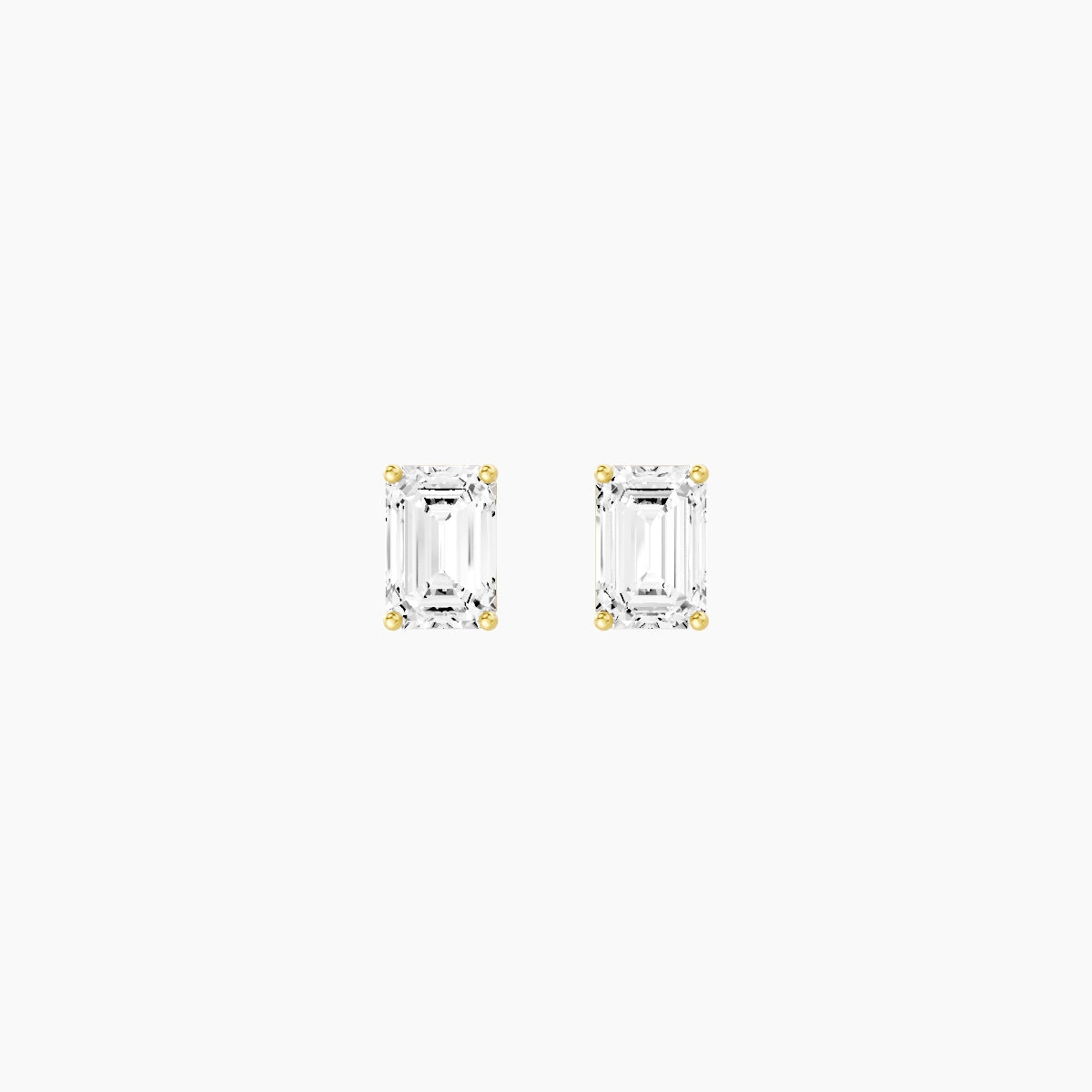 18k Yellow Gold 1ct Emerald White Lab Diamond Stud Earrings