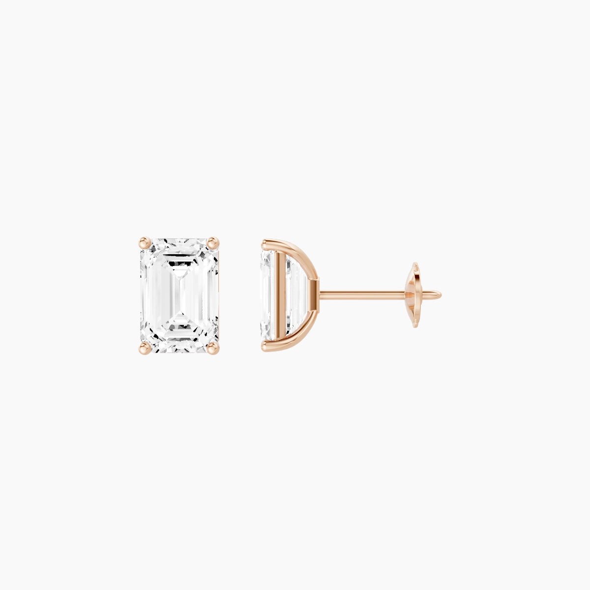 18k Rose Gold 2ct Emerald White Lab Diamond Stud Earrings