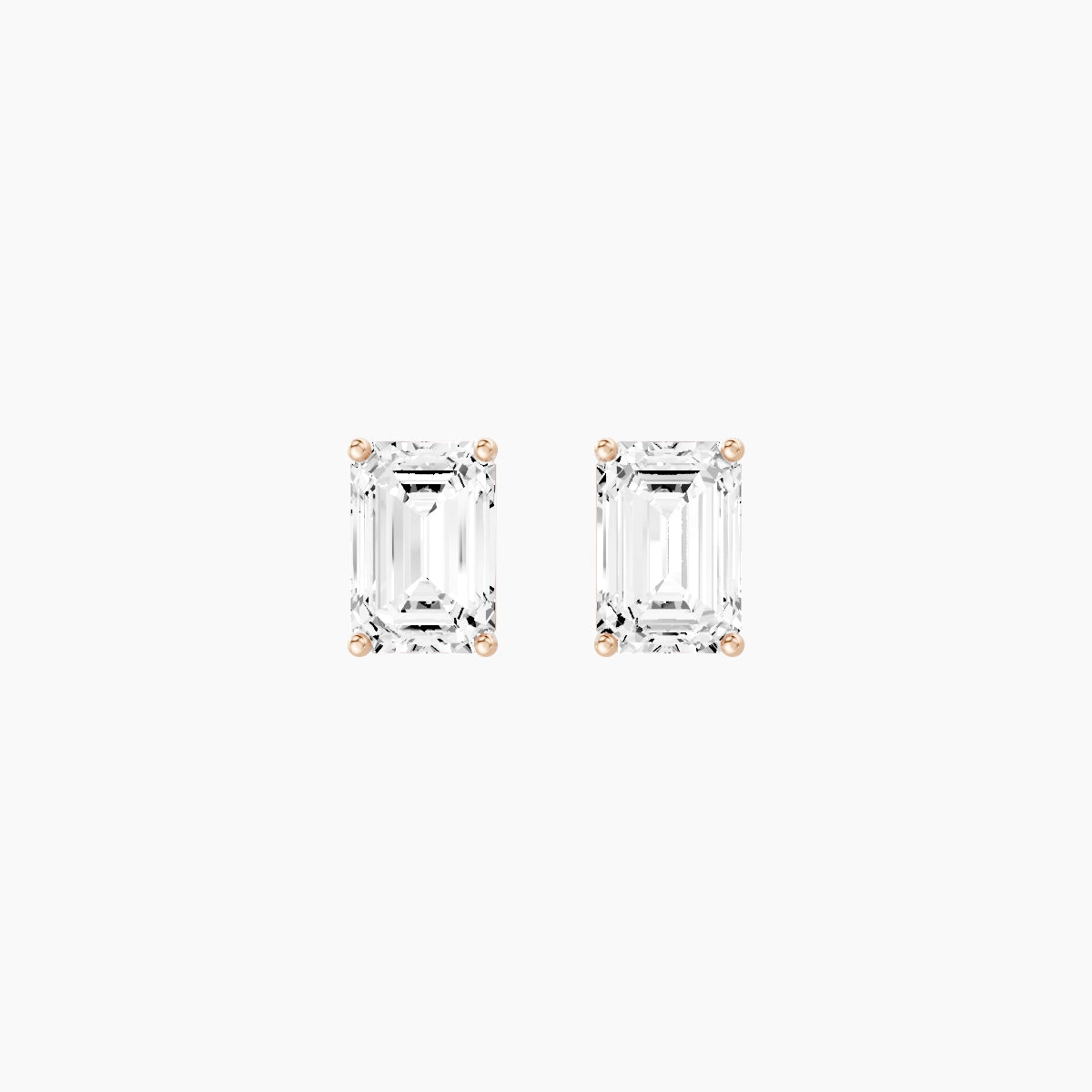 18k Rose Gold 2ct Emerald White Lab Diamond Stud Earrings