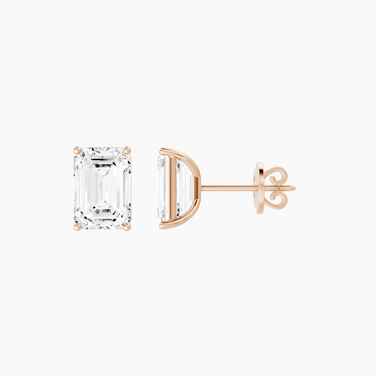 18k Rose Gold 3ct Emerald White Lab Diamond Stud Earrings