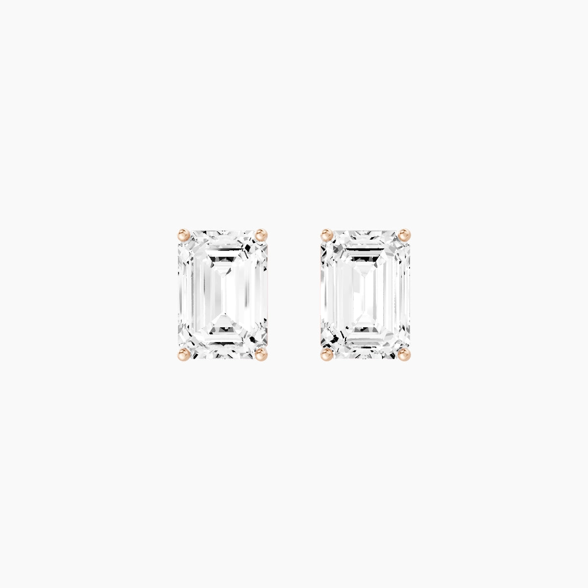 18k Rose Gold 3ct Emerald White Lab Diamond Stud Earrings