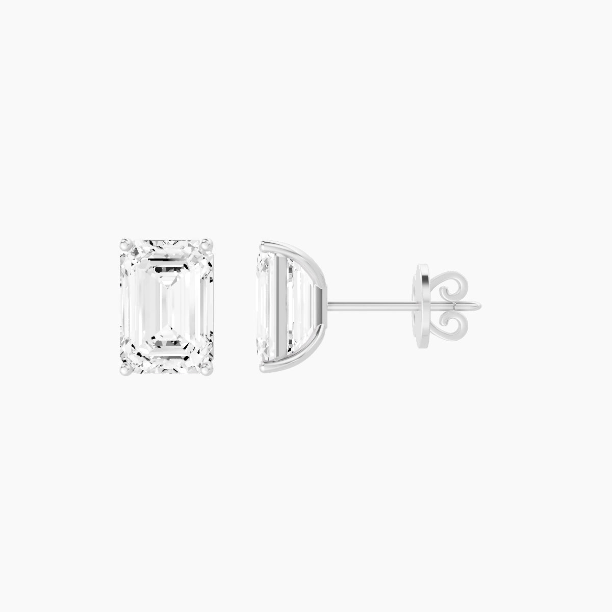 18k White Gold 3ct Emerald White Lab Diamond Stud Earrings
