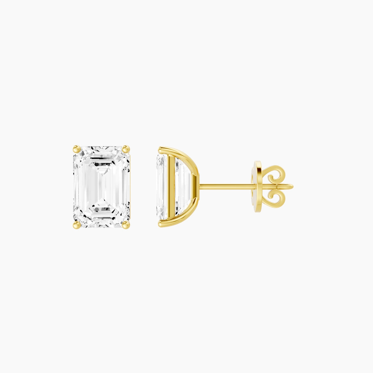 18k Yellow Gold 3ct Emerald White Lab Diamond Stud Earrings