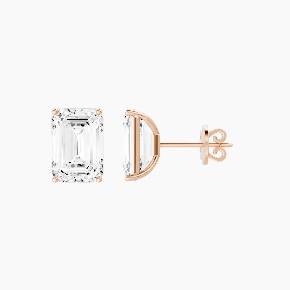 18k Rose Gold 5ct Emerald White Lab Diamond Stud Earrings