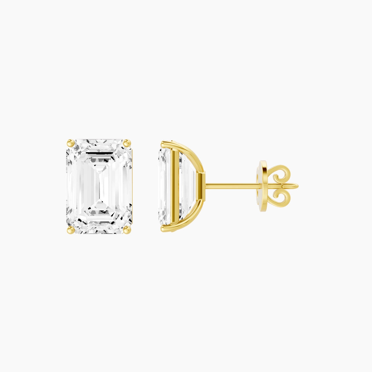 18k Yellow Gold 5ct Emerald White Lab Diamond Stud Earrings