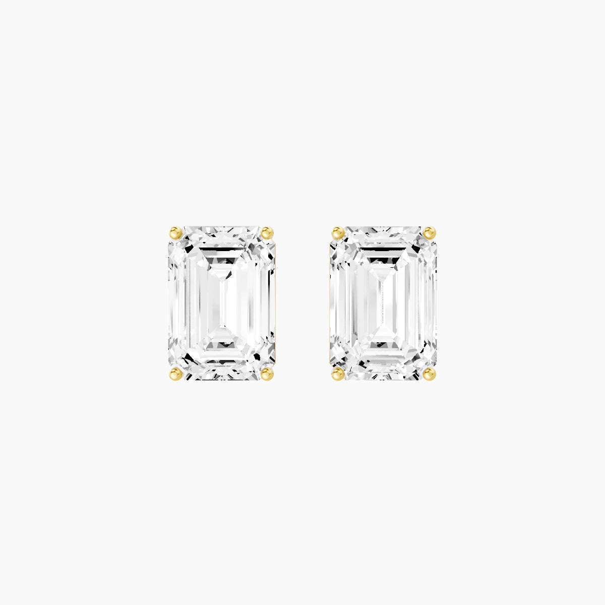 18k Yellow Gold 5ct Emerald White Lab Diamond Stud Earrings