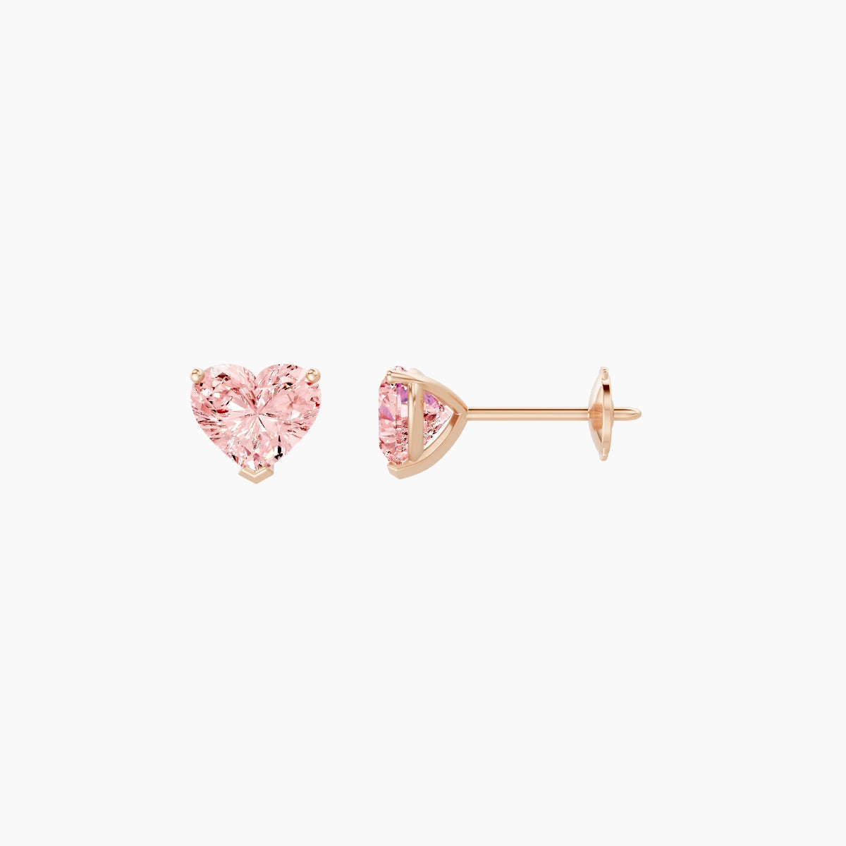 18k Rose Gold 1ct Heart Pink Lab Diamond Stud Earrings