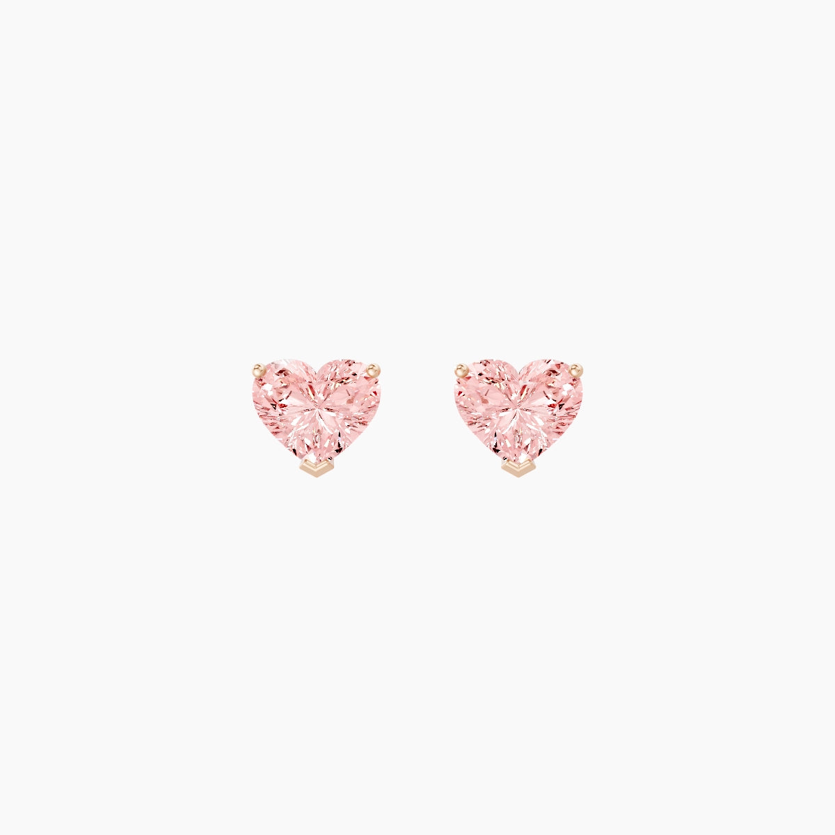 18k Rose Gold 1ct Heart Pink Lab Diamond Stud Earrings