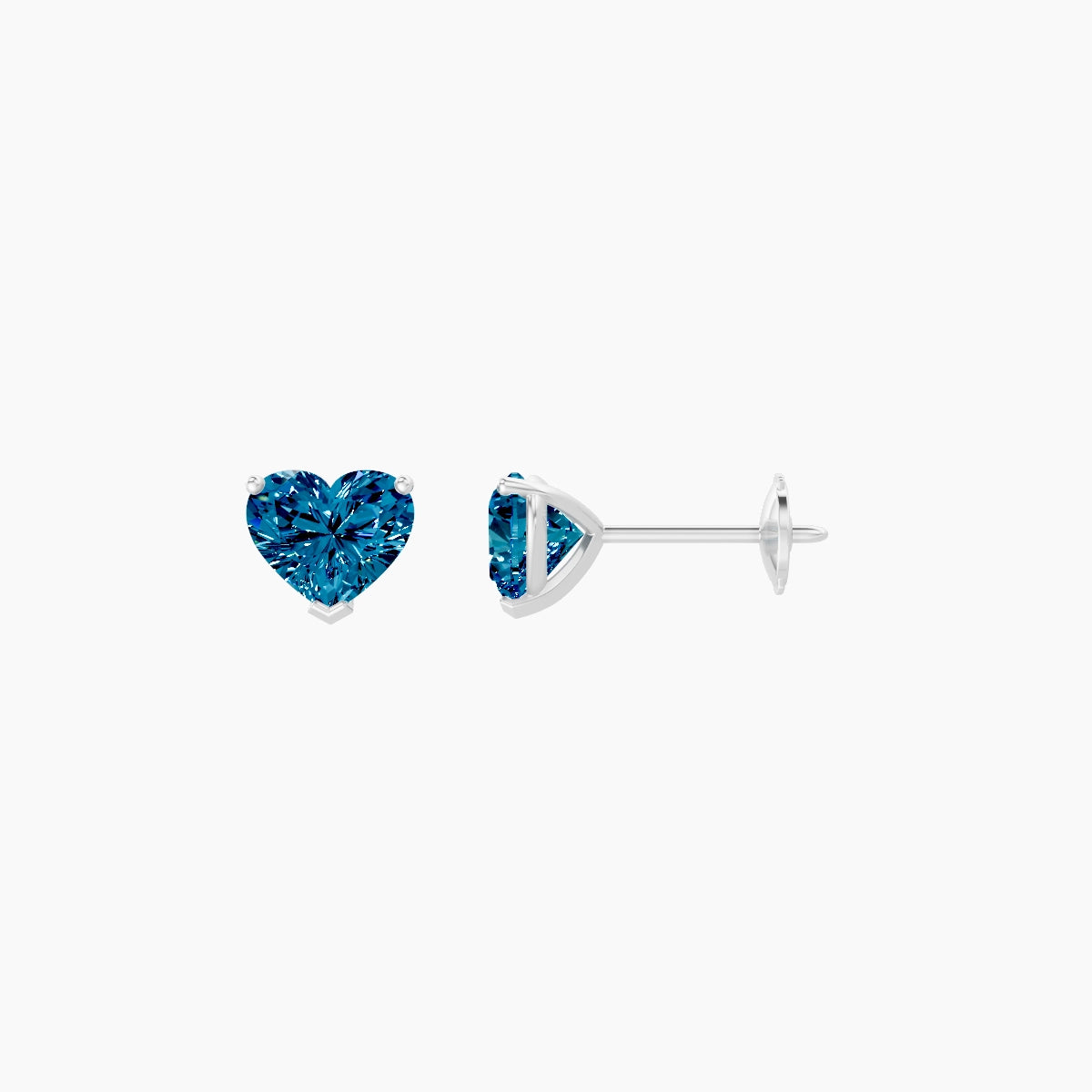 18k White Gold 1ct Heart Blue Lab Diamond Stud Earrings