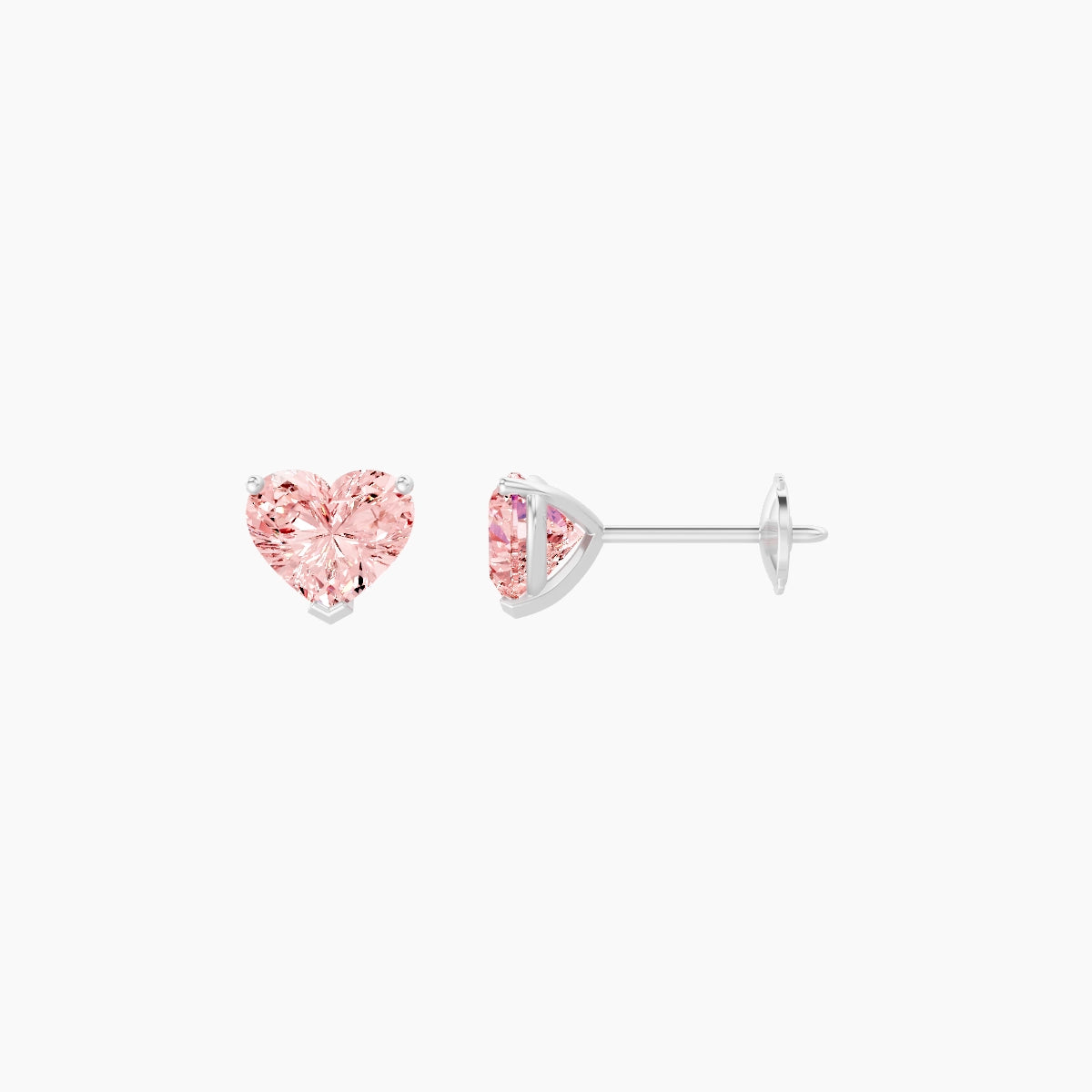 18k White Gold 1ct Heart Pink Lab Diamond Stud Earrings
