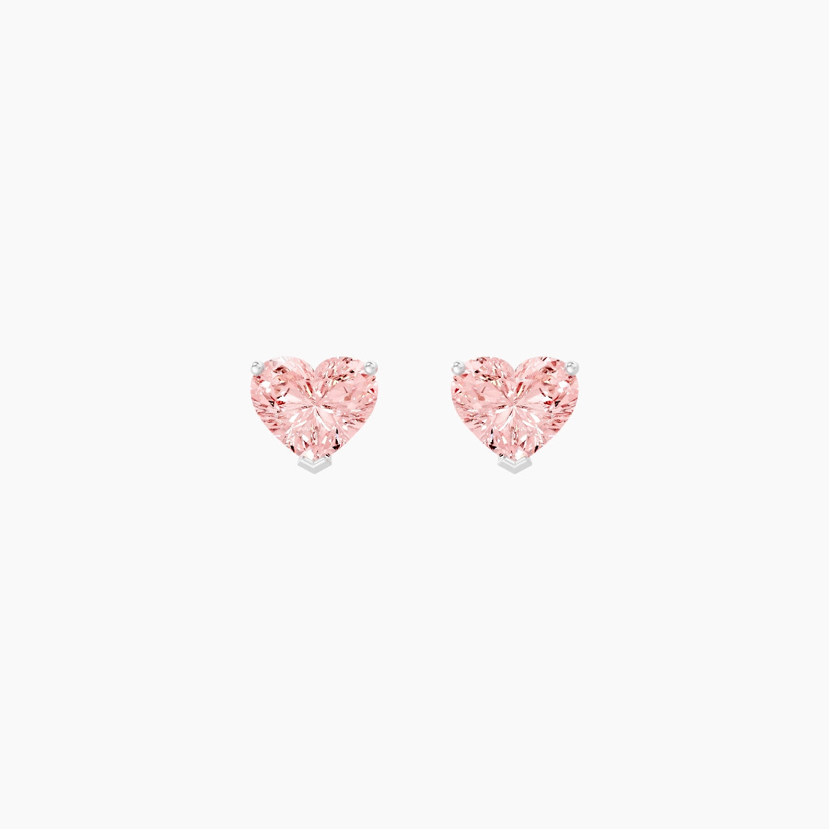 18k White Gold 1ct Heart Pink Lab Diamond Stud Earrings