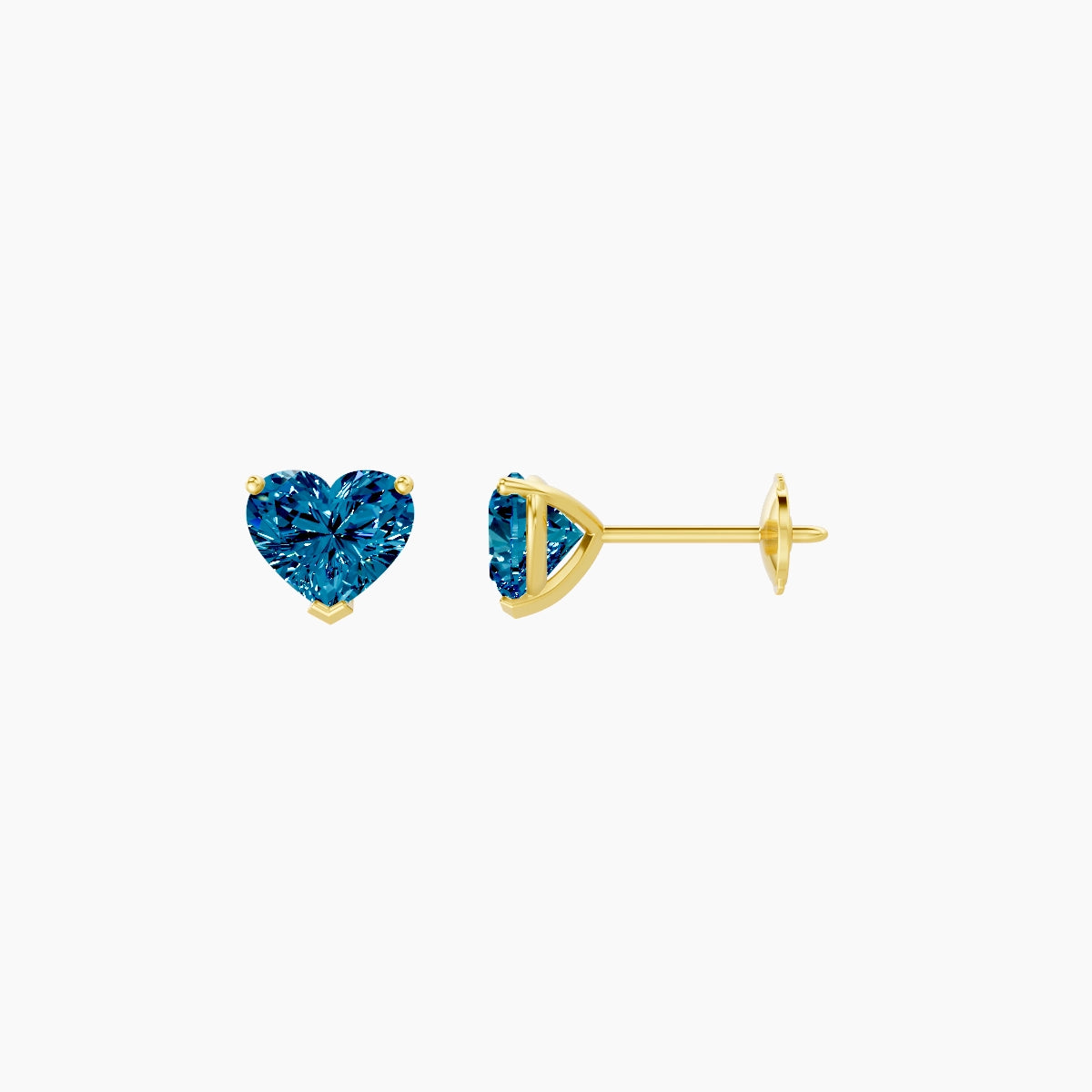 18k Yellow Gold 1ct Heart Blue Lab Diamond Stud Earrings