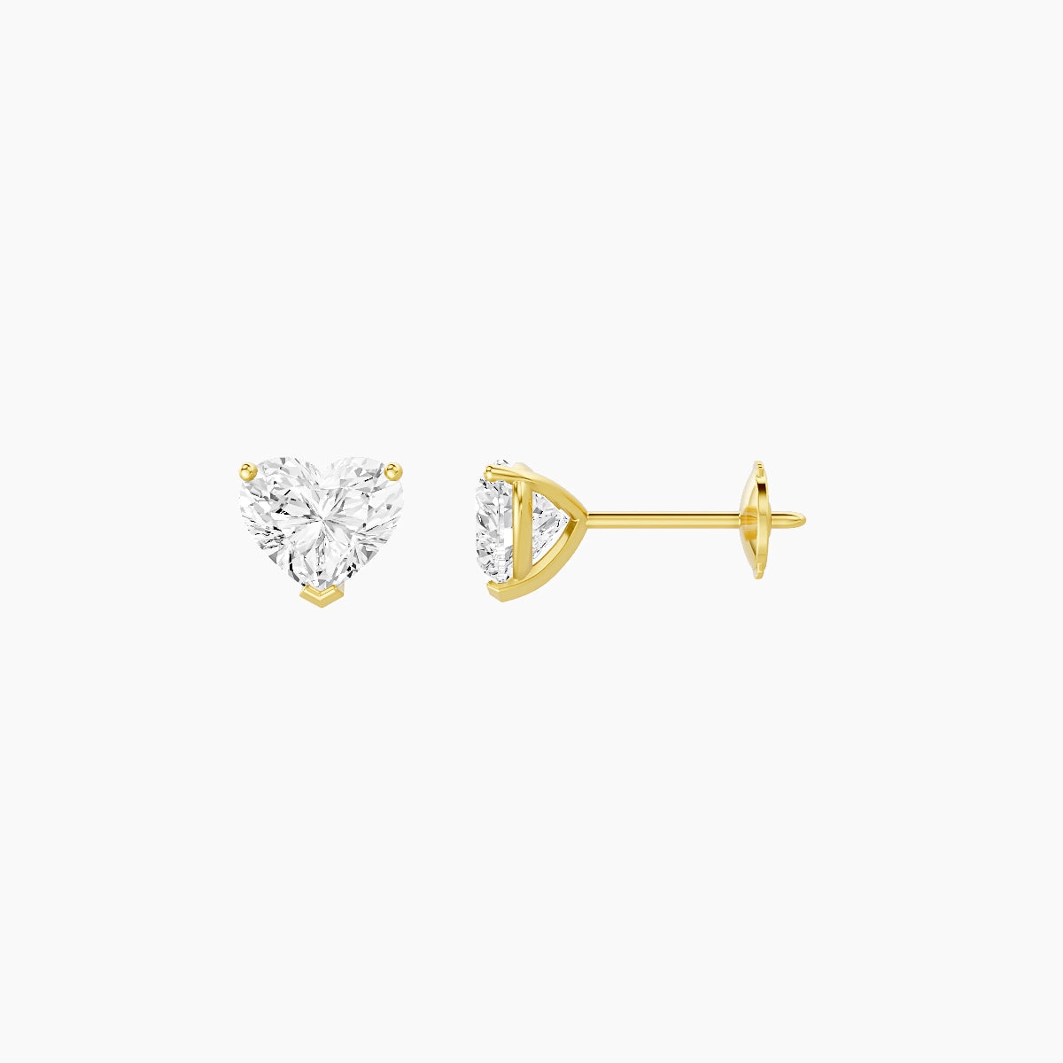 18k Yellow Gold 1ct Heart White Lab Diamond Stud Earrings