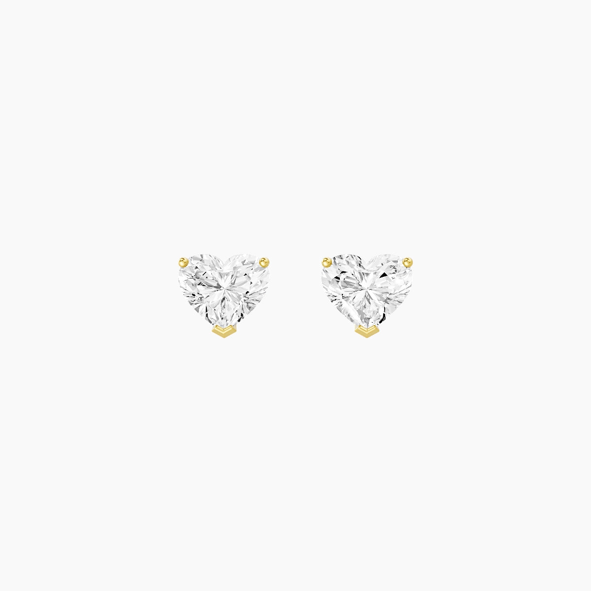 18k Yellow Gold 1ct Heart White Lab Diamond Stud Earrings