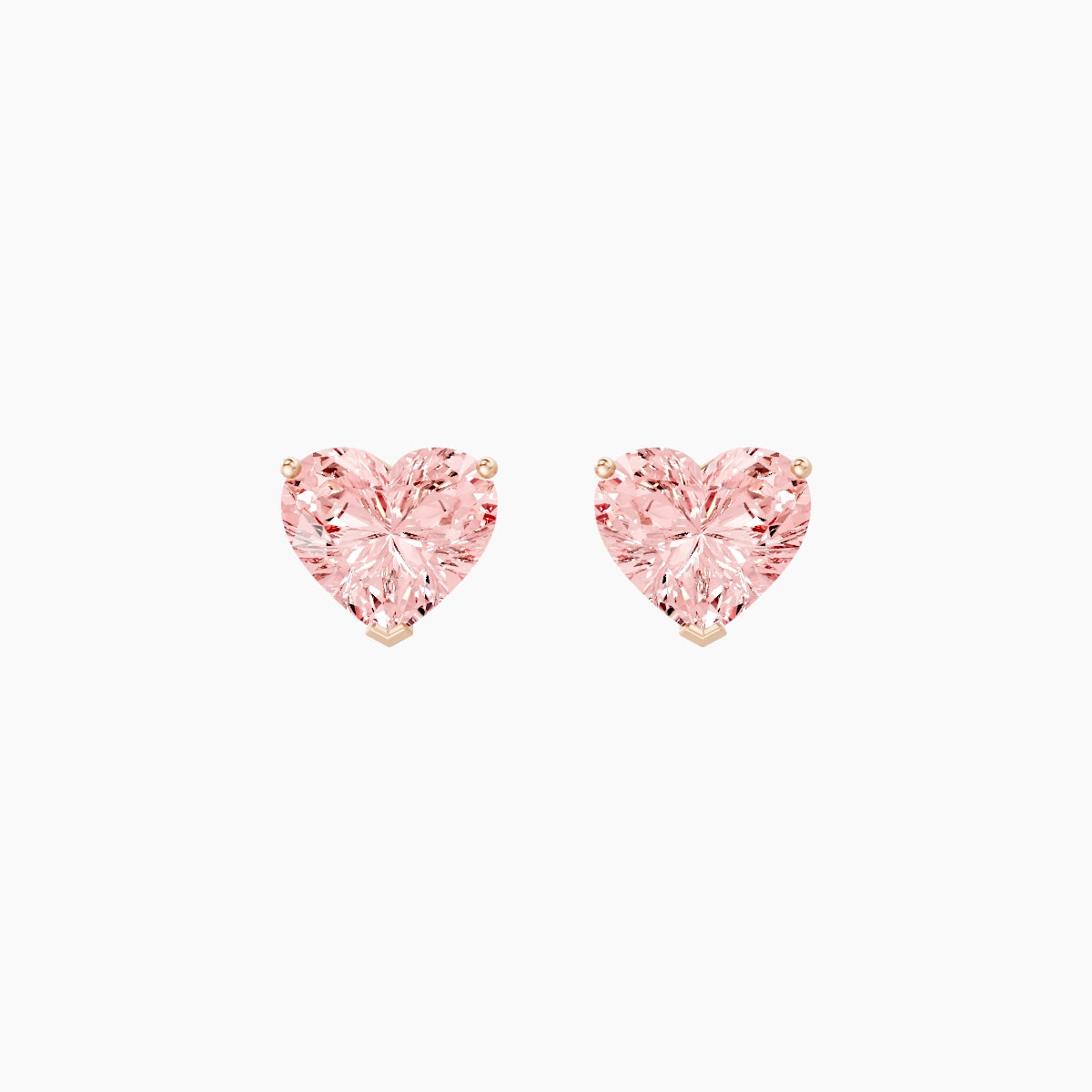 18k Rose Gold 2ct Heart Pink Lab Diamond Stud Earrings