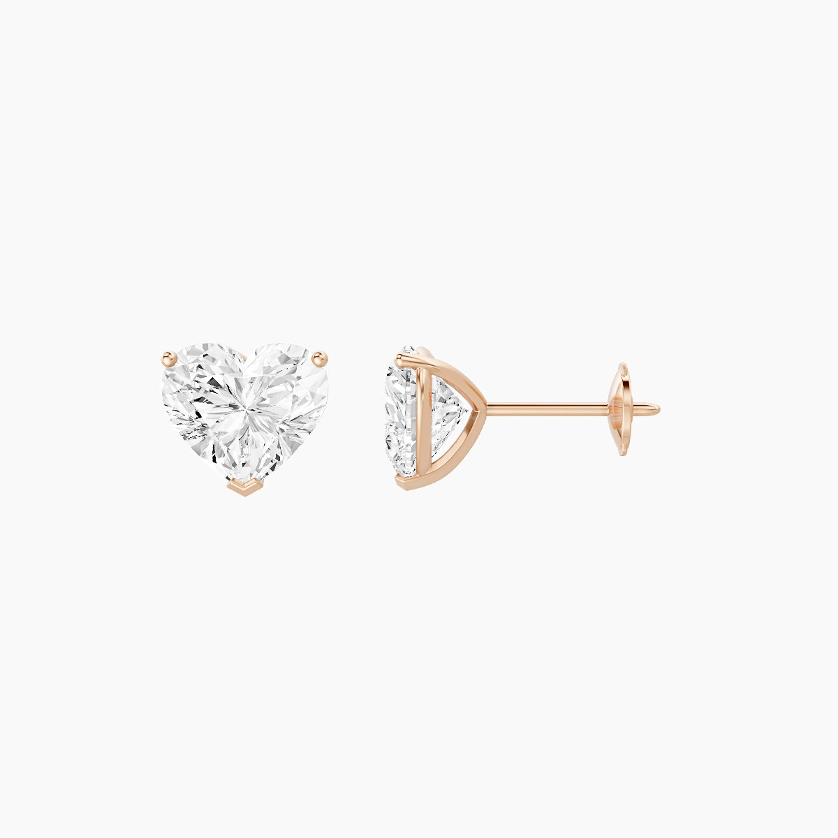 18k Rose Gold 2ct Heart White Lab Diamond Stud Earrings