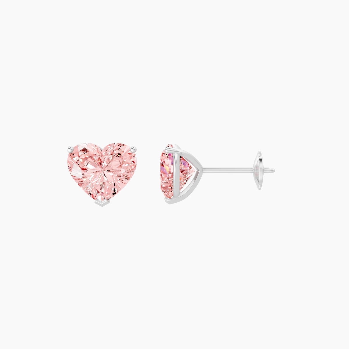 18k White Gold 2ct Heart Pink Lab Diamond Stud Earrings