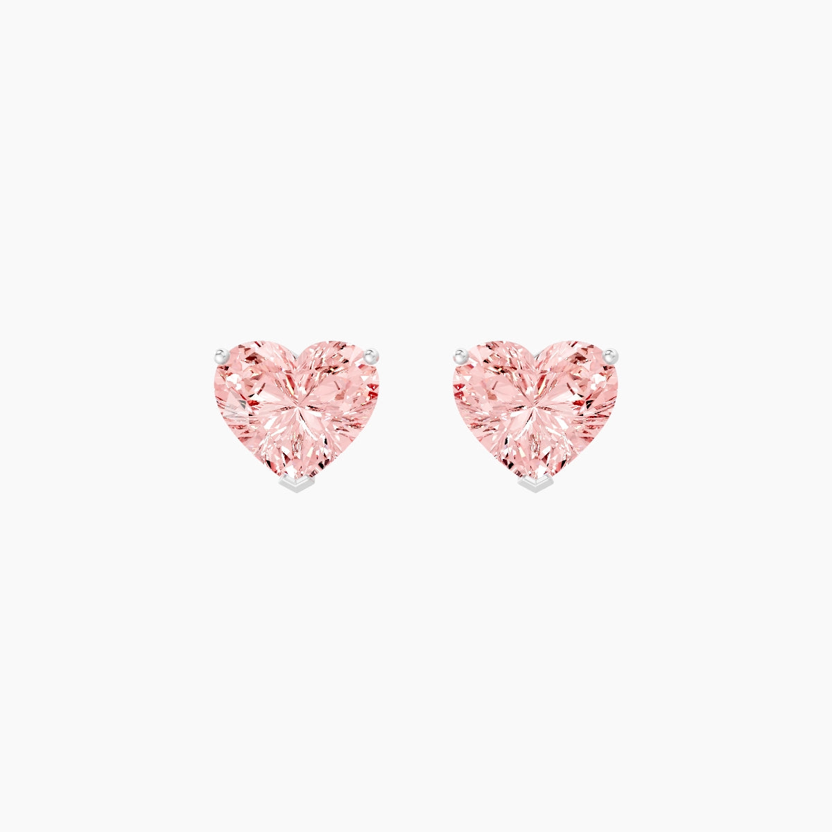 18k White Gold 2ct Heart Pink Lab Diamond Stud Earrings