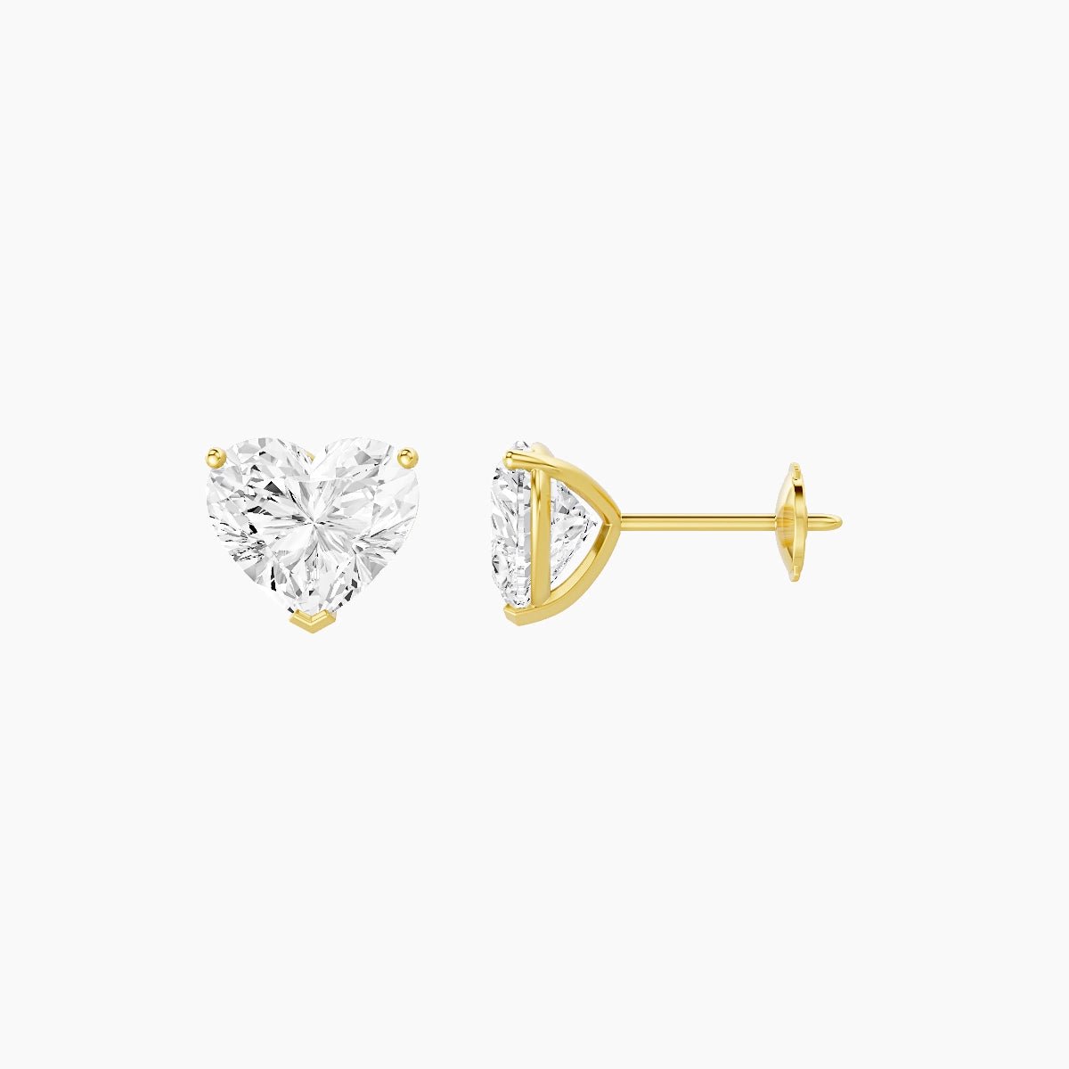 18k Yellow Gold 2ct Heart White Lab Diamond Stud Earrings
