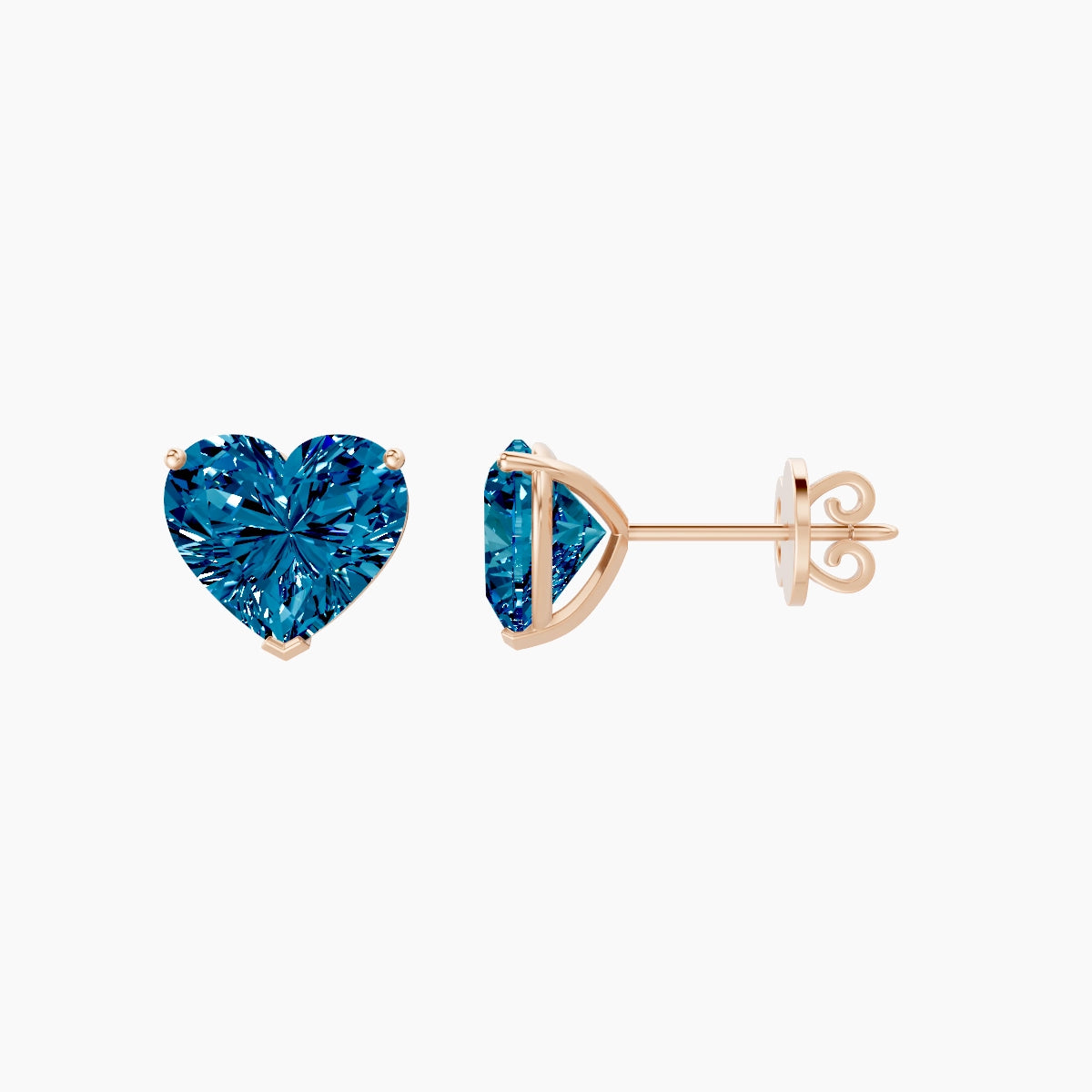 18k Rose Gold 3ct Heart Blue Lab Diamond Stud Earrings